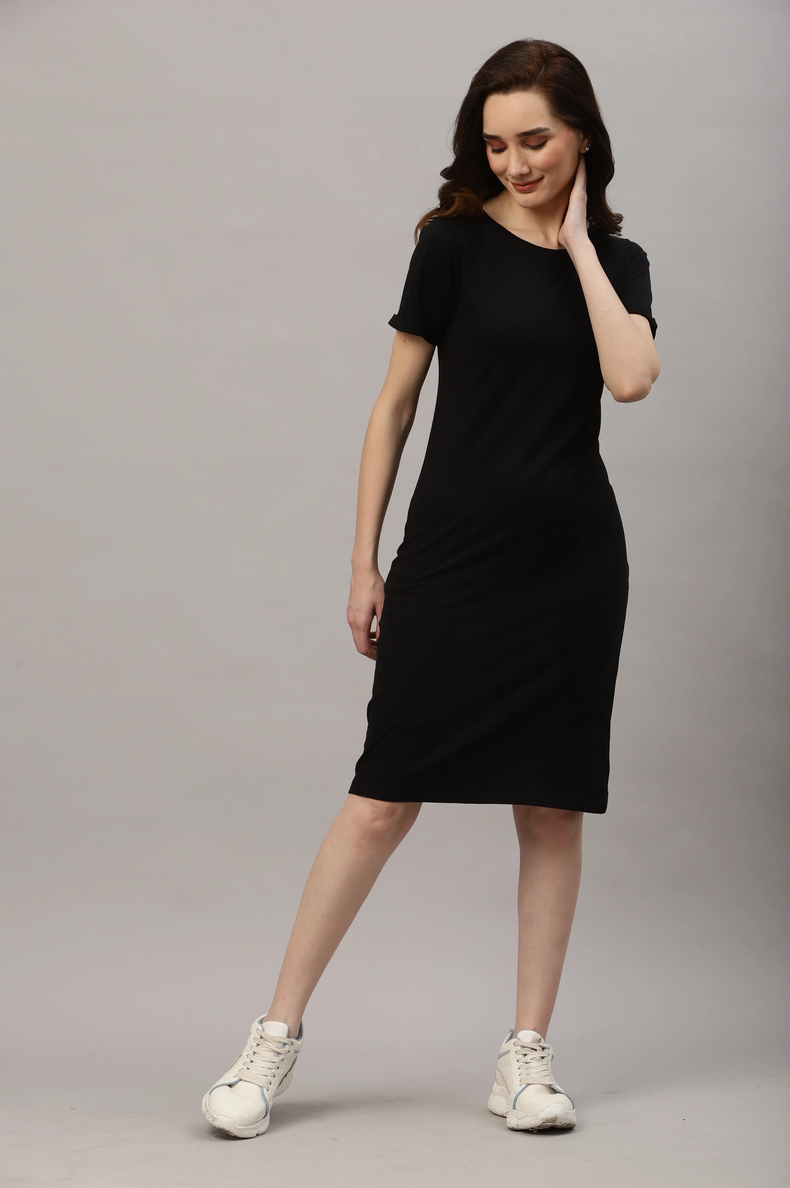 Women Solid Black Bodycon Dress - Image 2