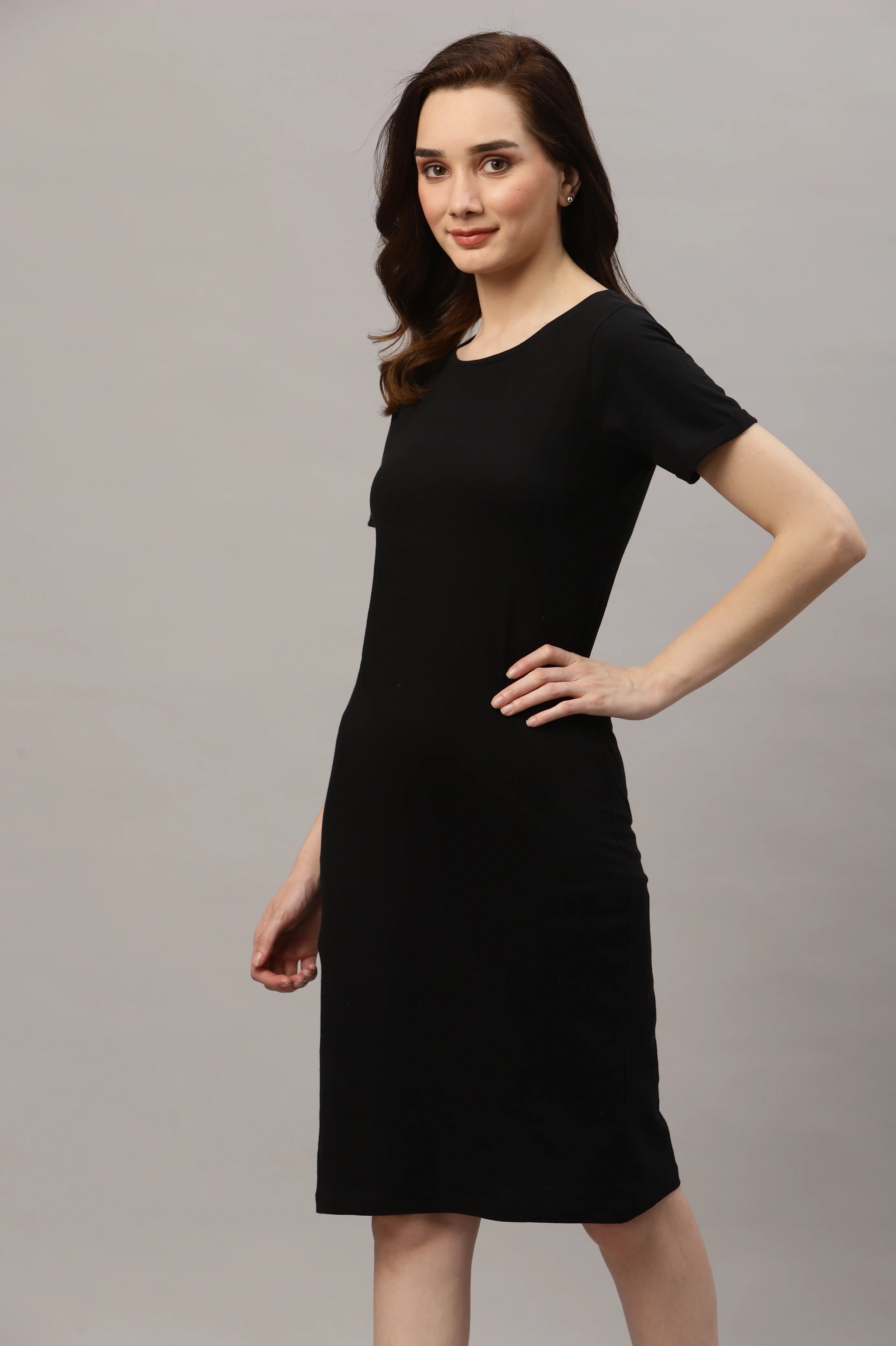 Women Solid Black Bodycon Dress - Image 3