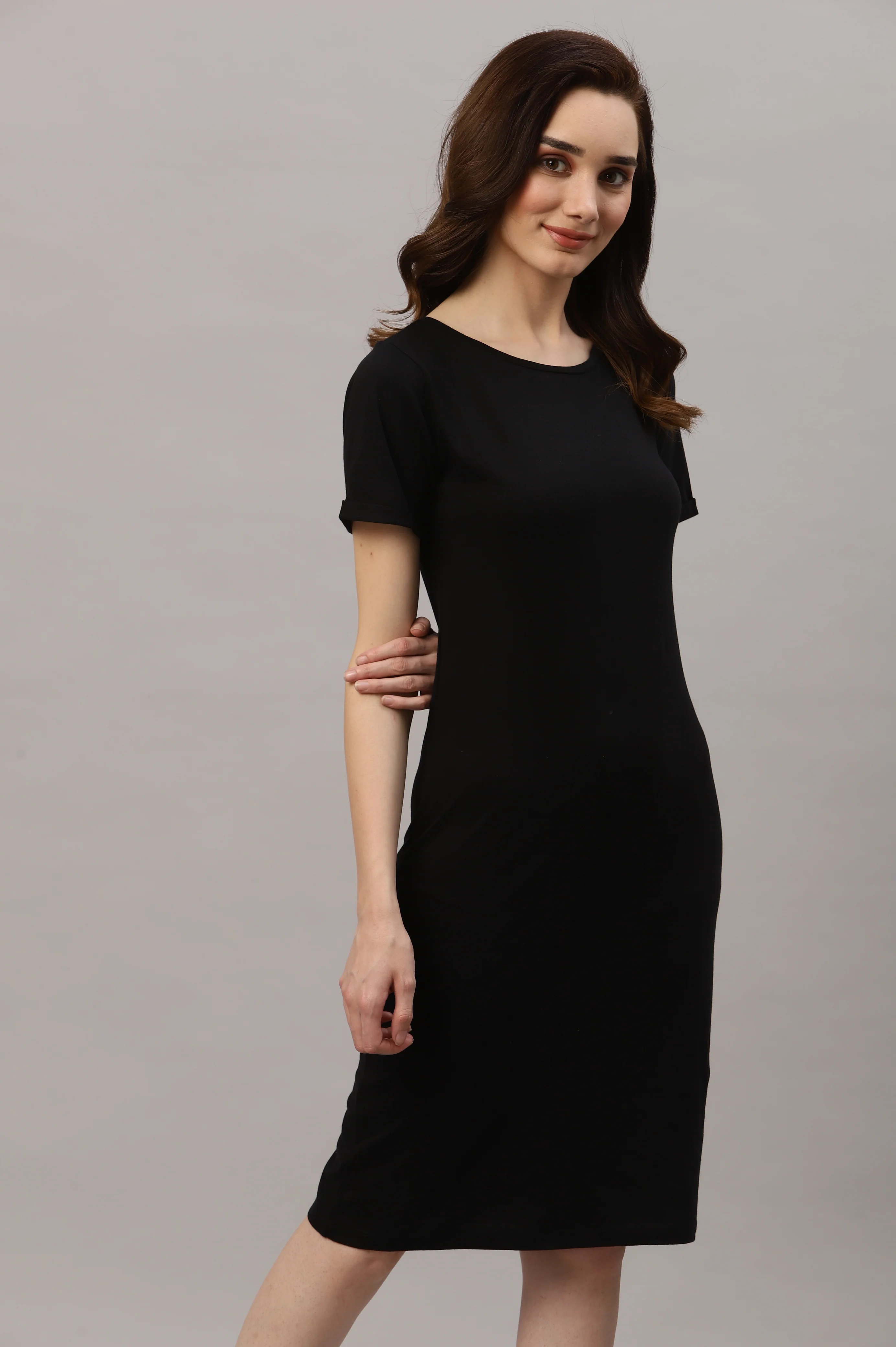 Women Solid Black Bodycon Dress - Image 4