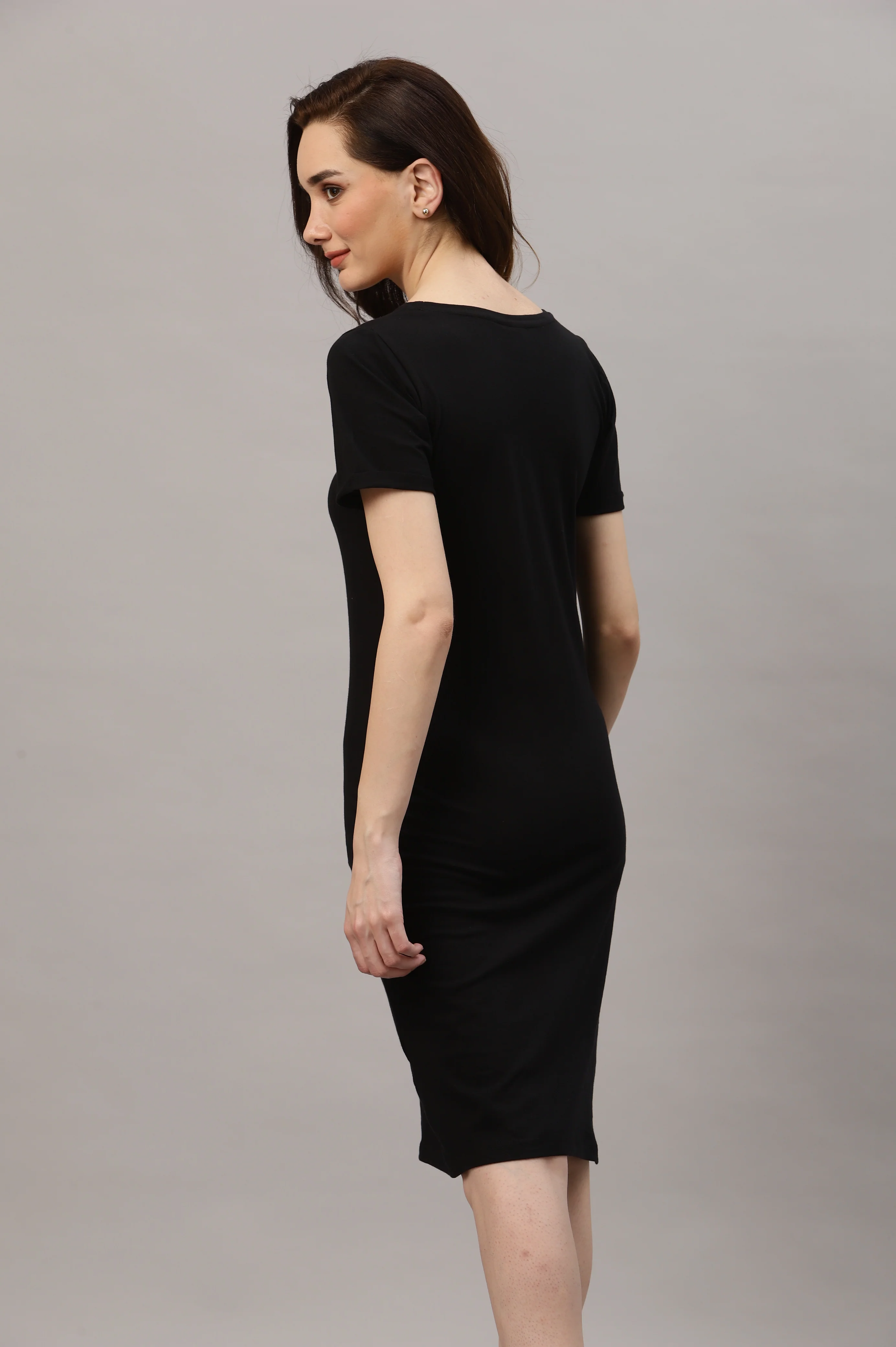Women Solid Black Bodycon Dress - Image 5