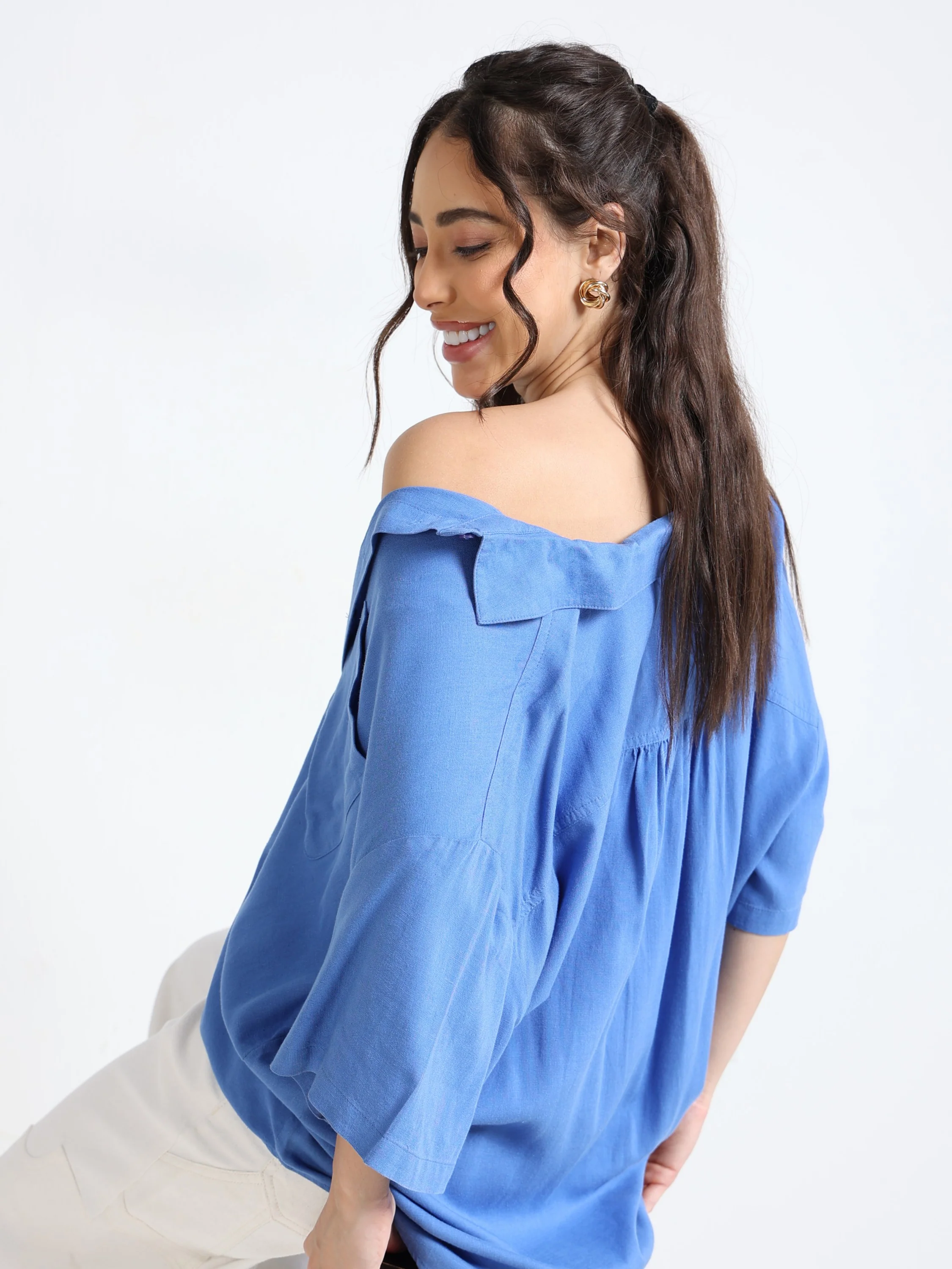Women Blue Oversized Shirt - Image 2