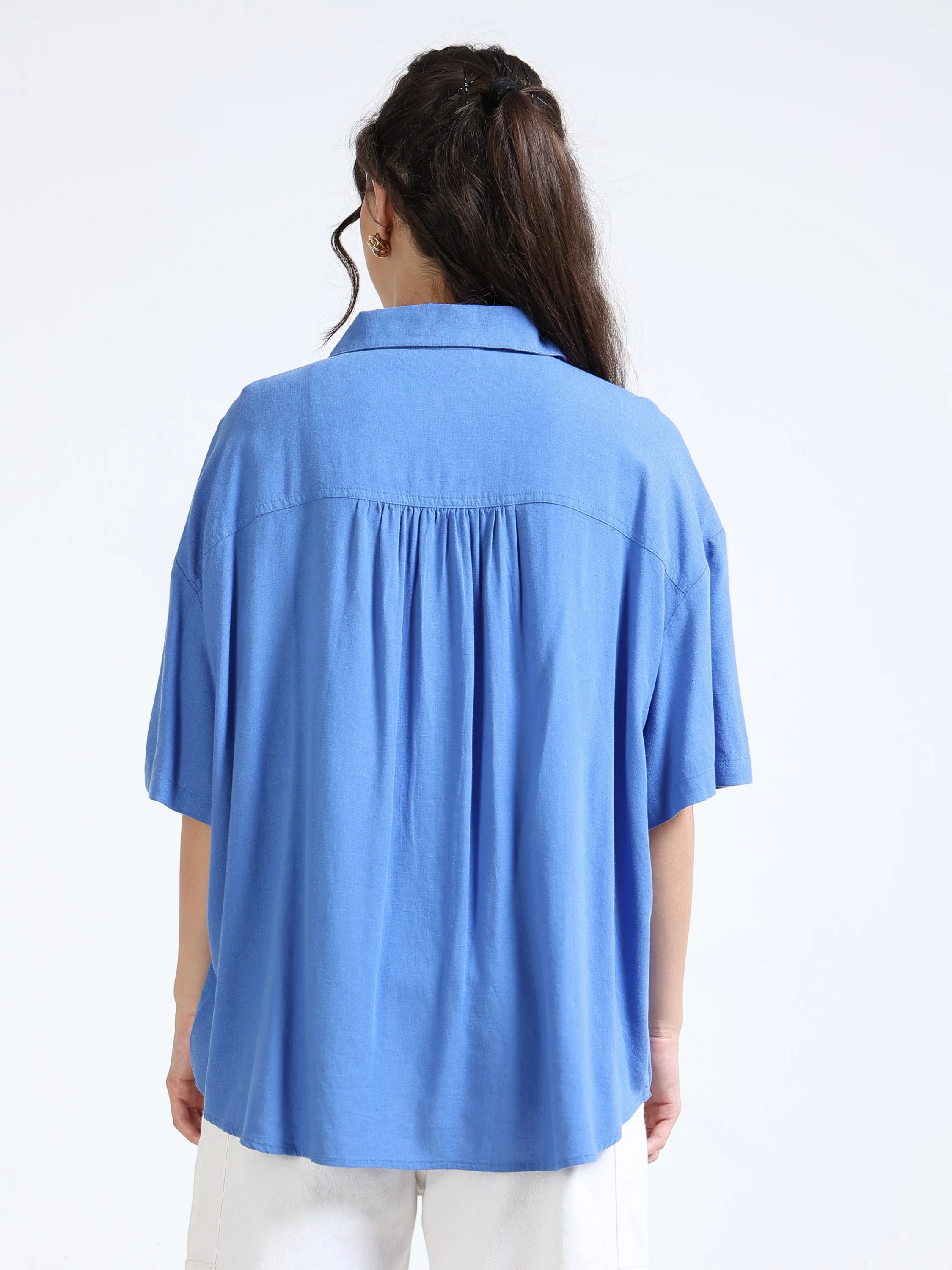 Women Blue Oversized Shirt - Image 3