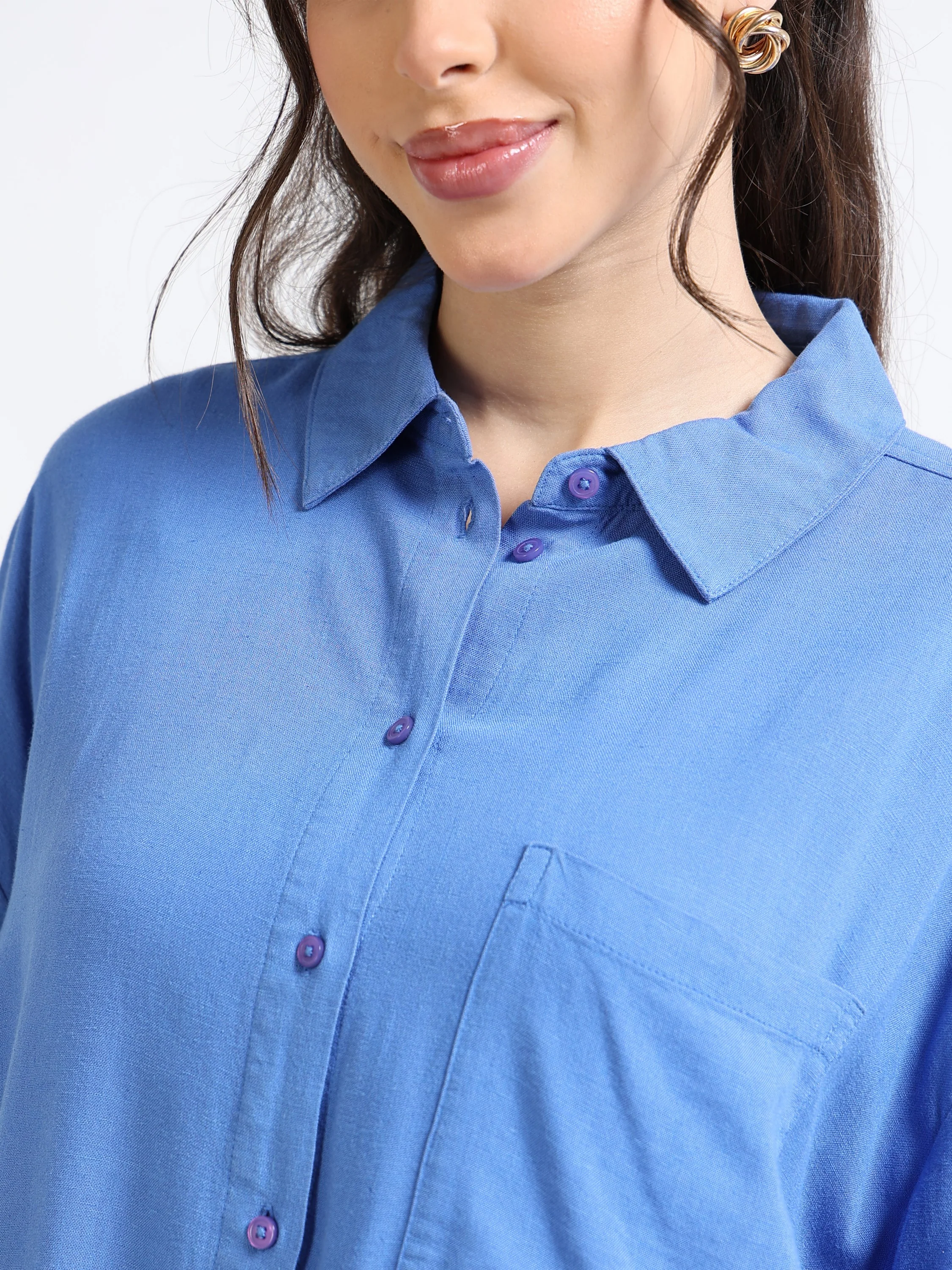 Women Blue Oversized Shirt - Image 4