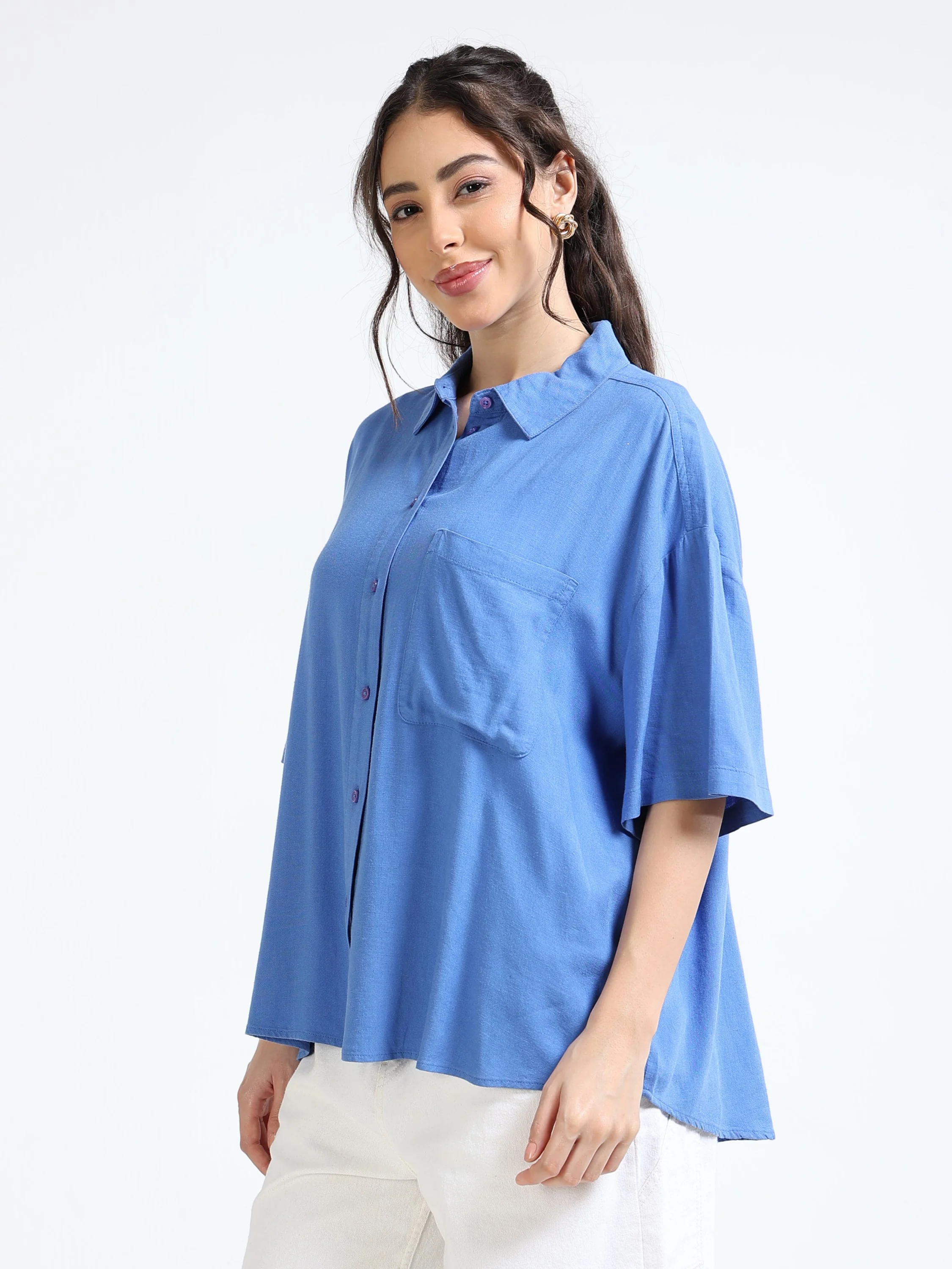 Women Blue Oversized Shirt - Image 5