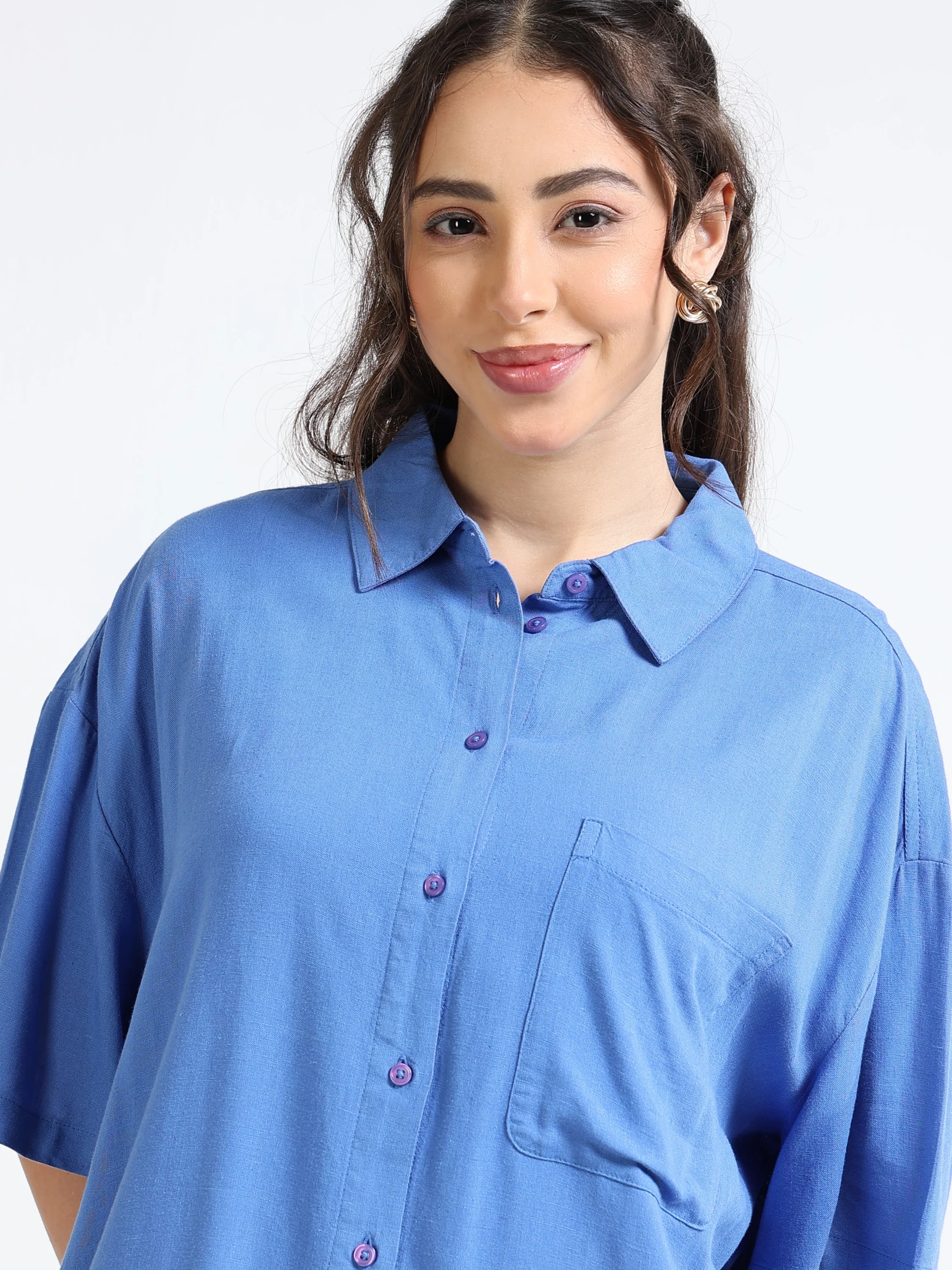 Women Blue Oversized Shirt - Image 6