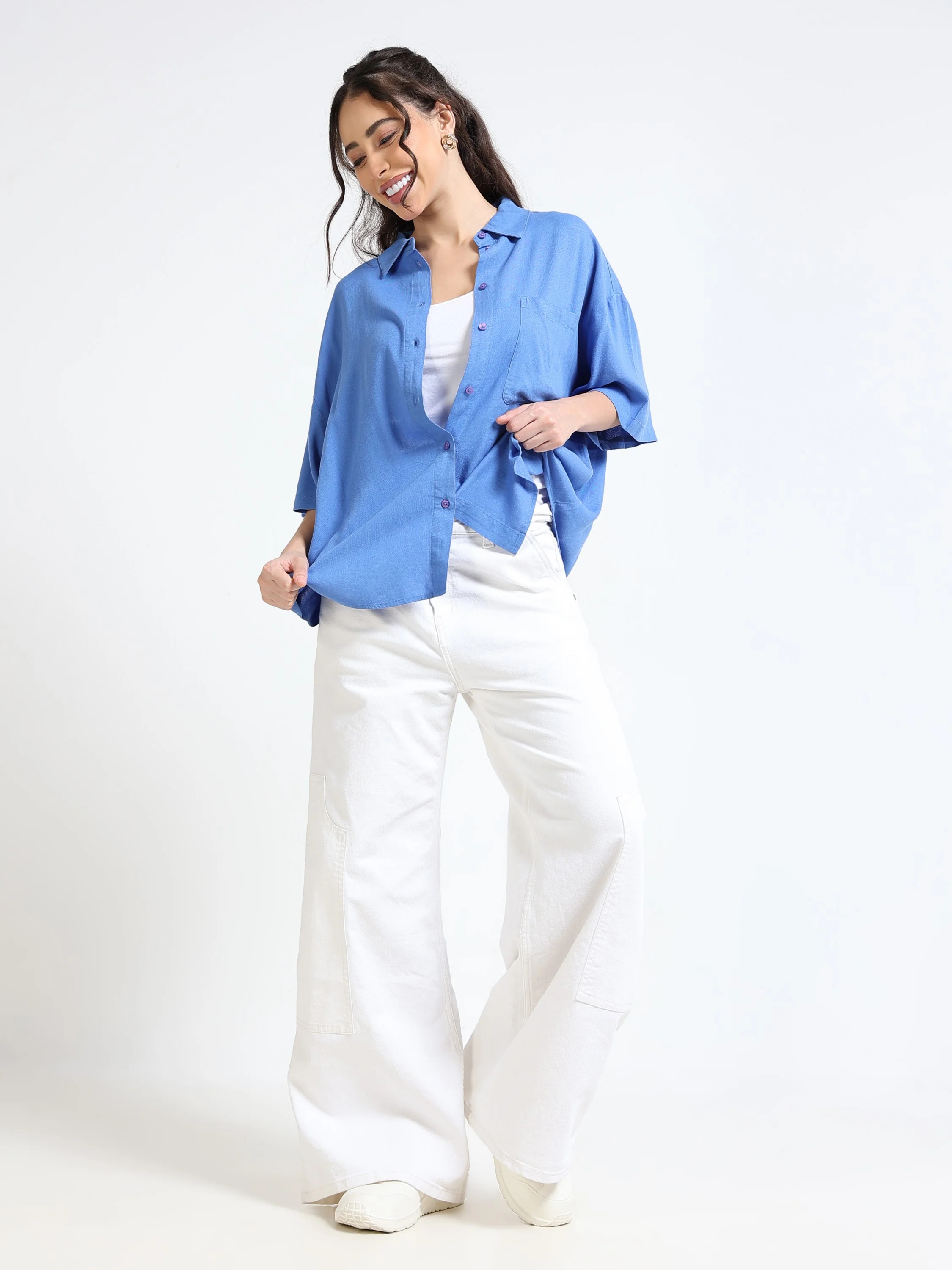 Women Blue Oversized Shirt - Image 7
