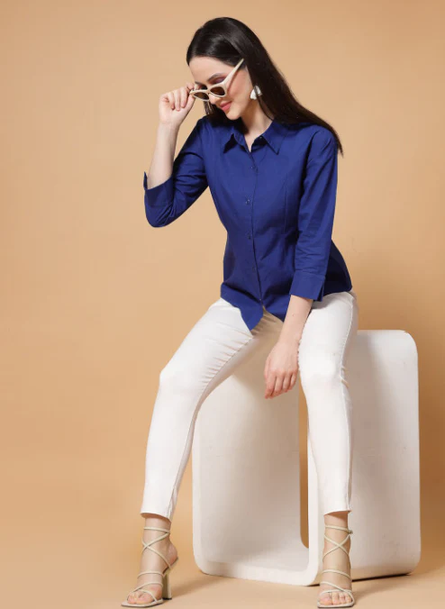 Women Solid Bubble Crepe Odour Free Shirt - Image 3