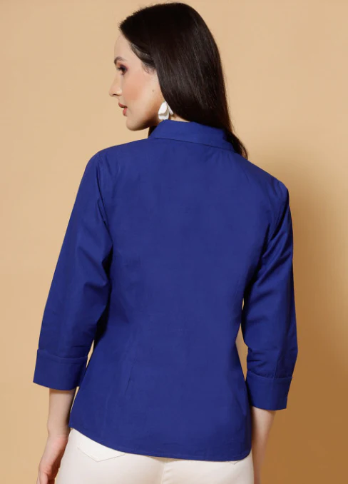 Women Solid Bubble Crepe Odour Free Shirt - Image 4