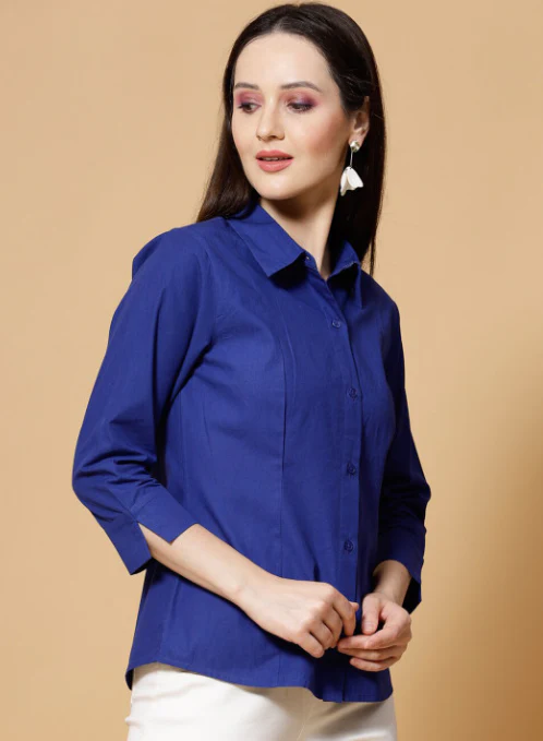 Women Solid Bubble Crepe Odour Free Shirt - Image 6