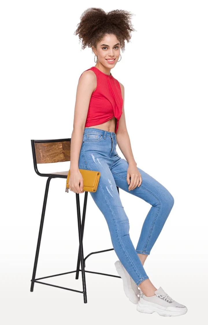 Women Ribbed Pink Crop Top - Image 3