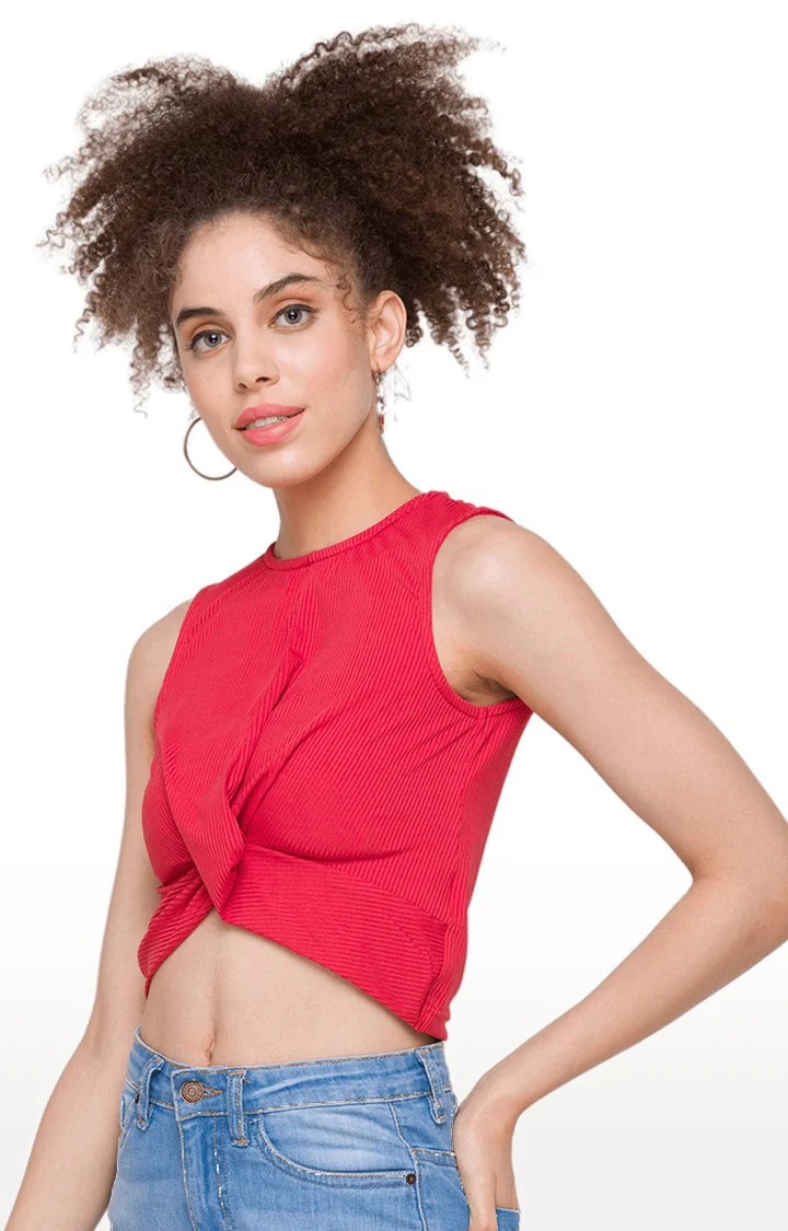 Women Ribbed Pink Crop Top - Image 4