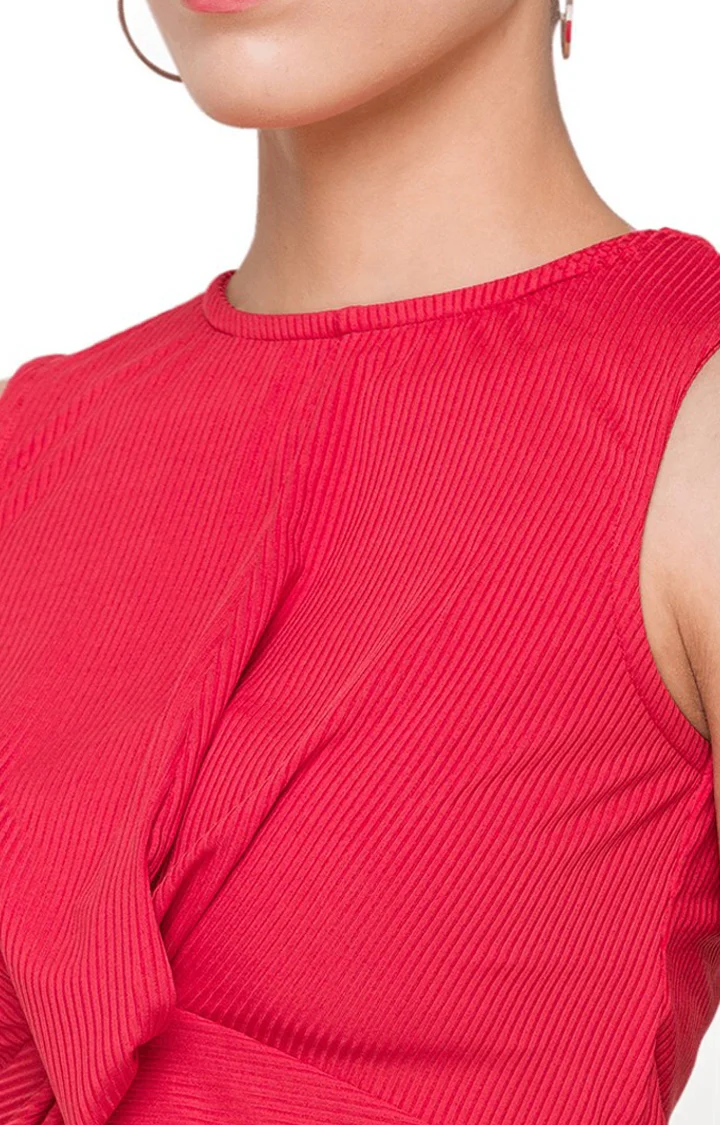 Women Ribbed Pink Crop Top - Image 5