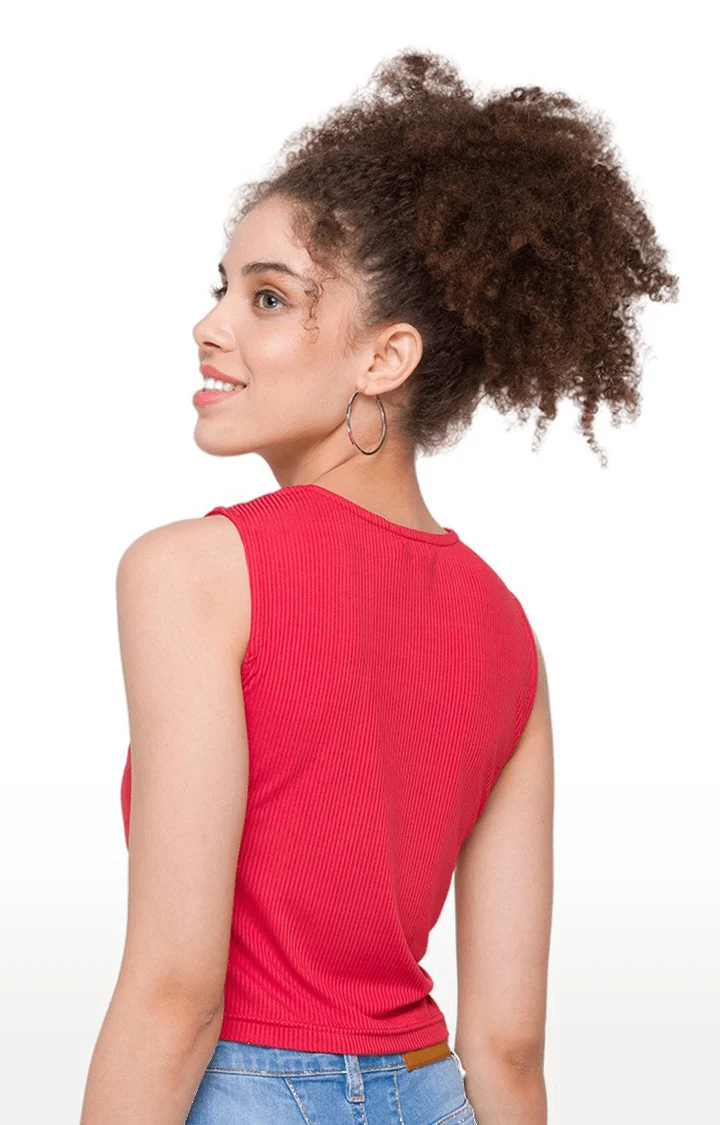 Women Ribbed Pink Crop Top - Image 6