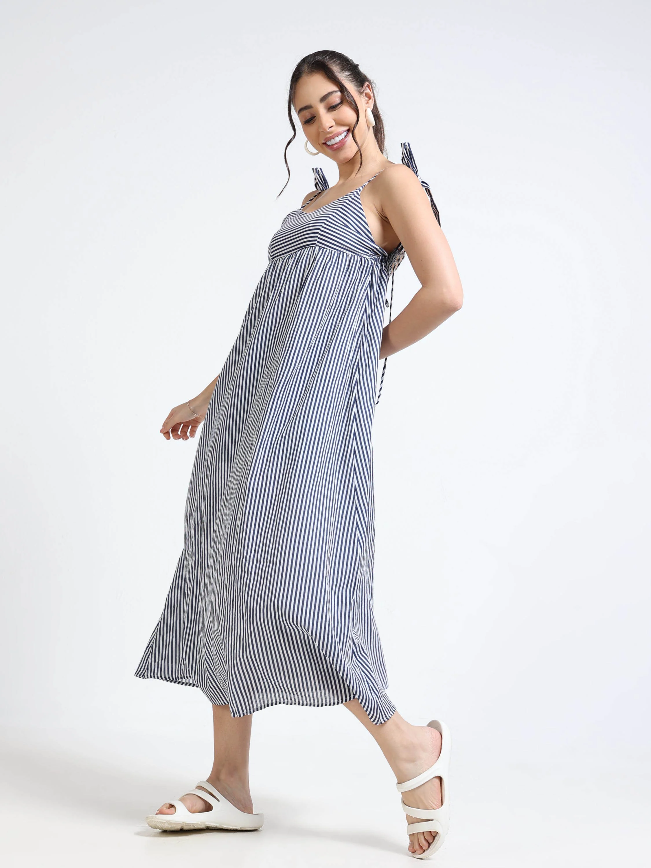 Women Stripe Print Maxi Dress - Image 6