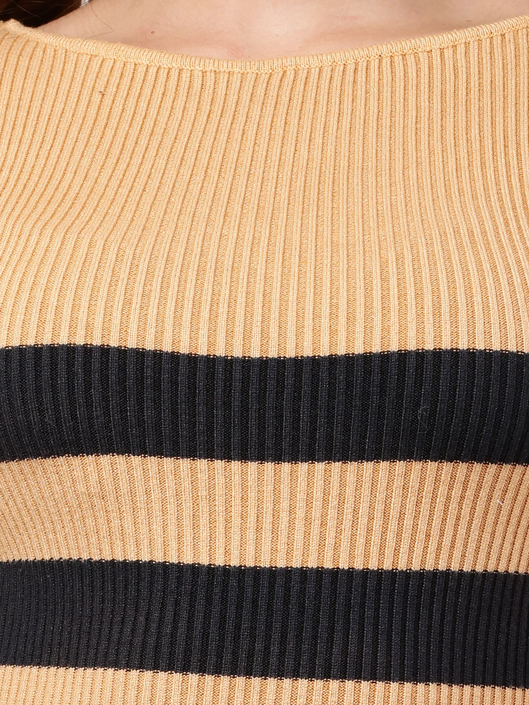 Women Striped Brown Bodycon Dress - Image 5
