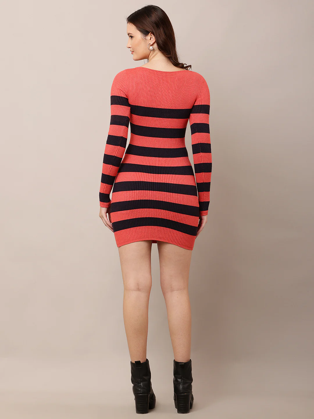 Women Striped Red Bodycon Dress - Image 4