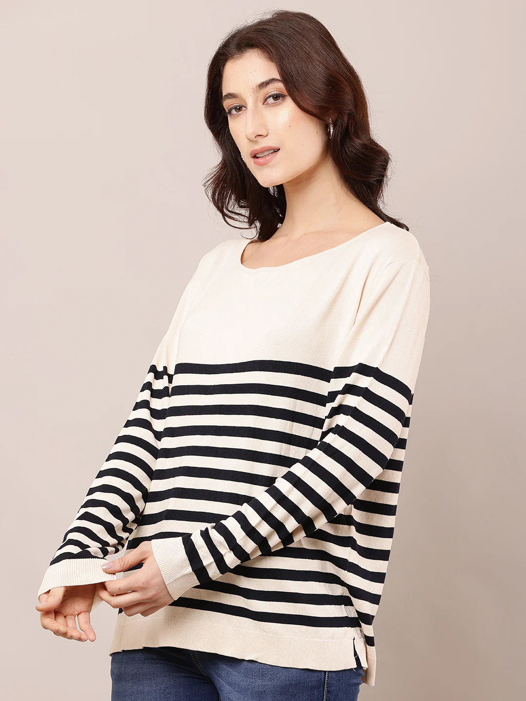 Women Striped Round Neck Full Sleeve Top - Image 2