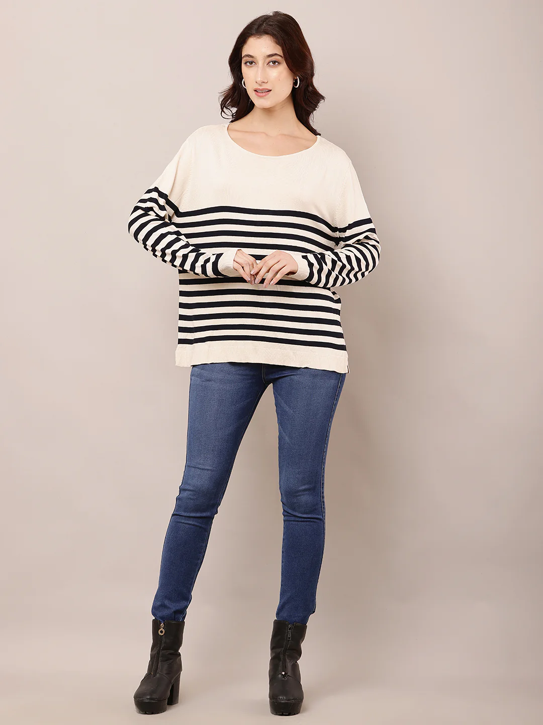 Women Striped Round Neck Full Sleeve Top - Image 3