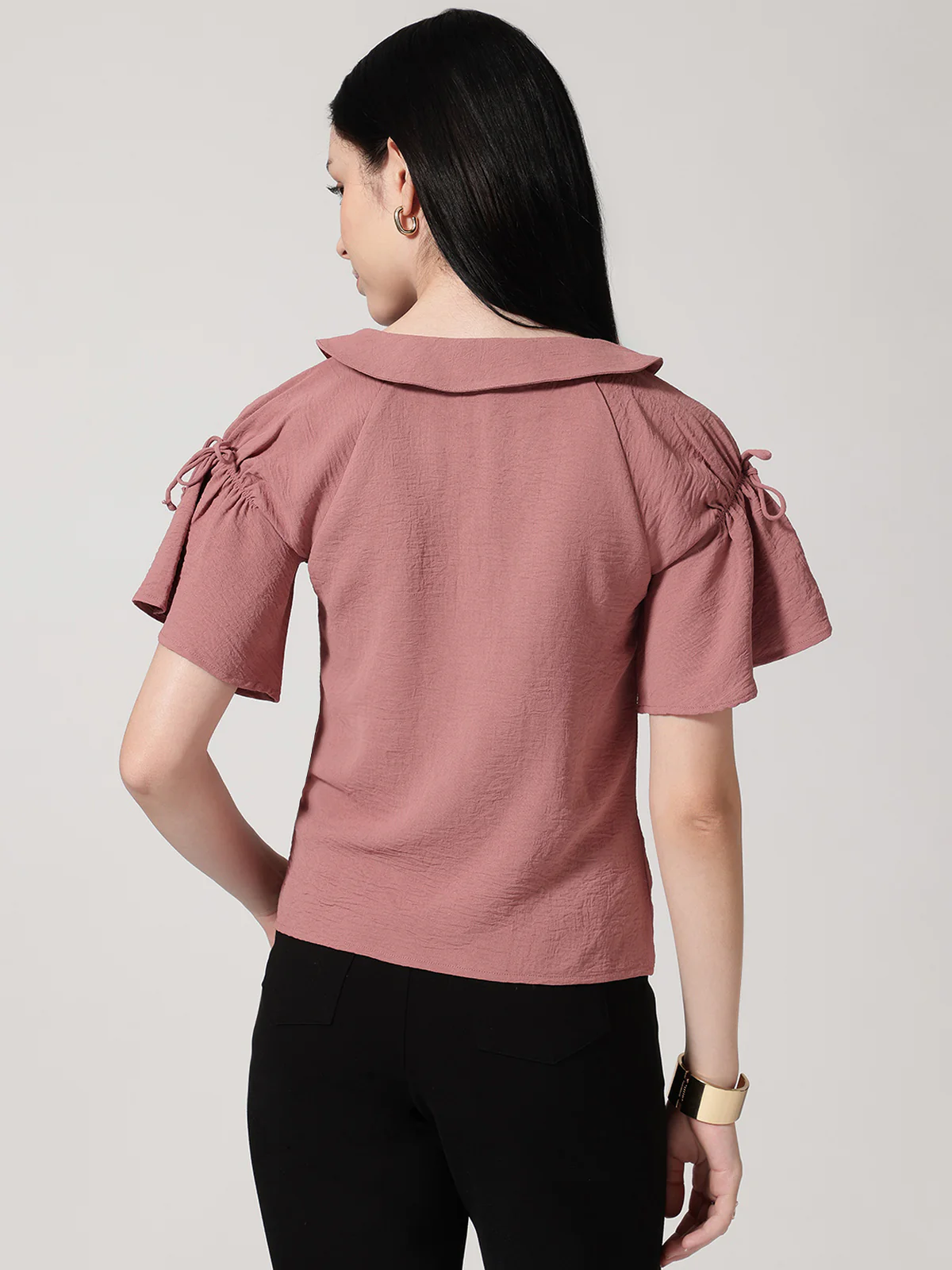 Women Mauve Solid Peter Pan Collar Top - Image 2