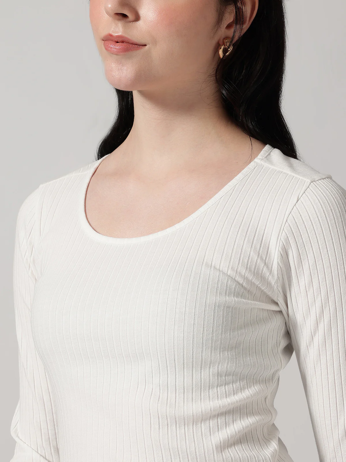 Women White Solid Ribbed T-Shirt - Image 6
