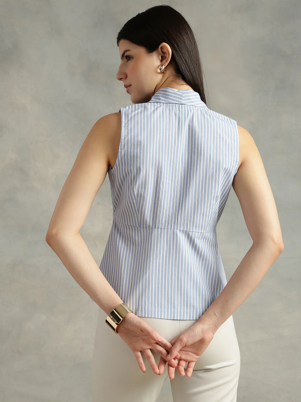 Women Sweet Lavender and White Shirt - Image 2