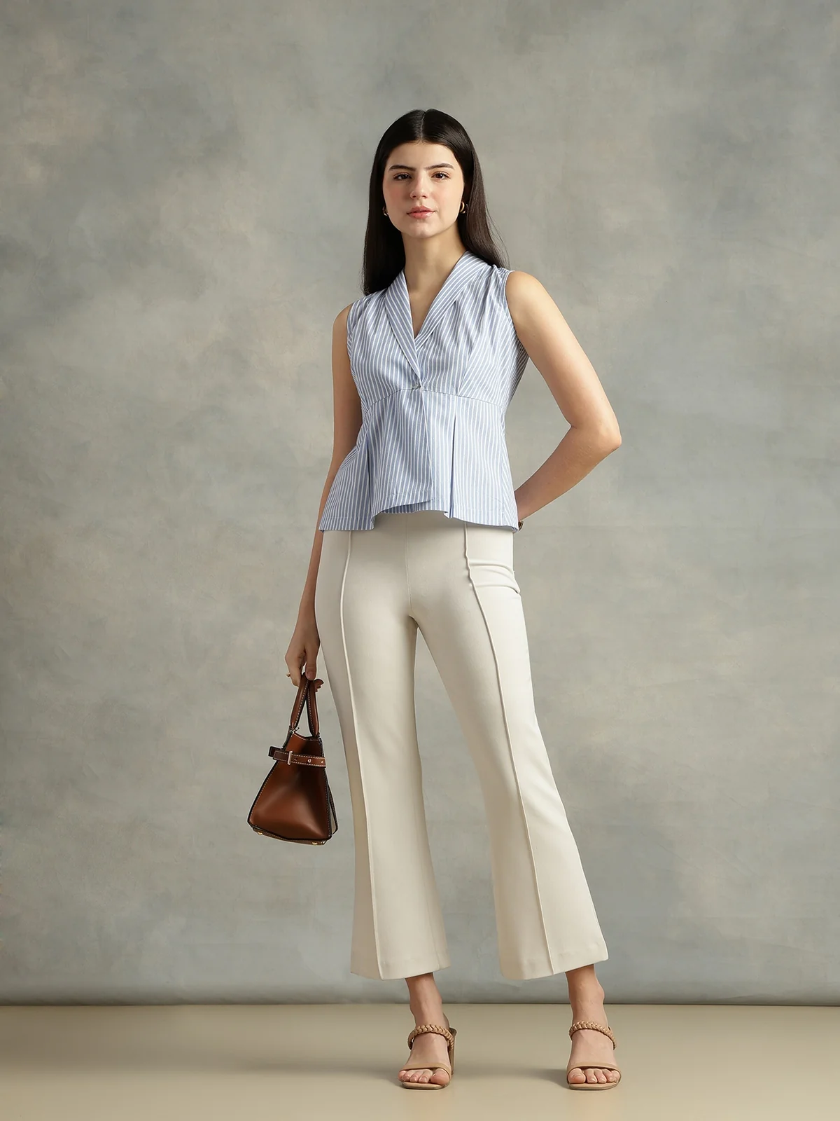 Women Sweet Lavender and White Shirt - Image 3