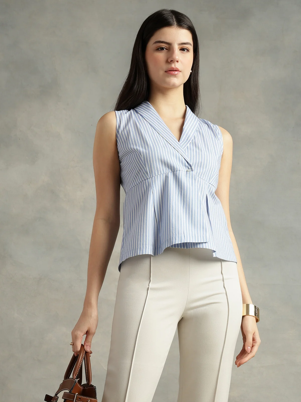 Women Sweet Lavender and White Shirt - Image 5