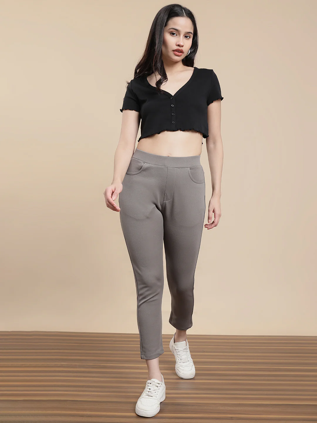 Women Taupe Casual Jegging - Image 4