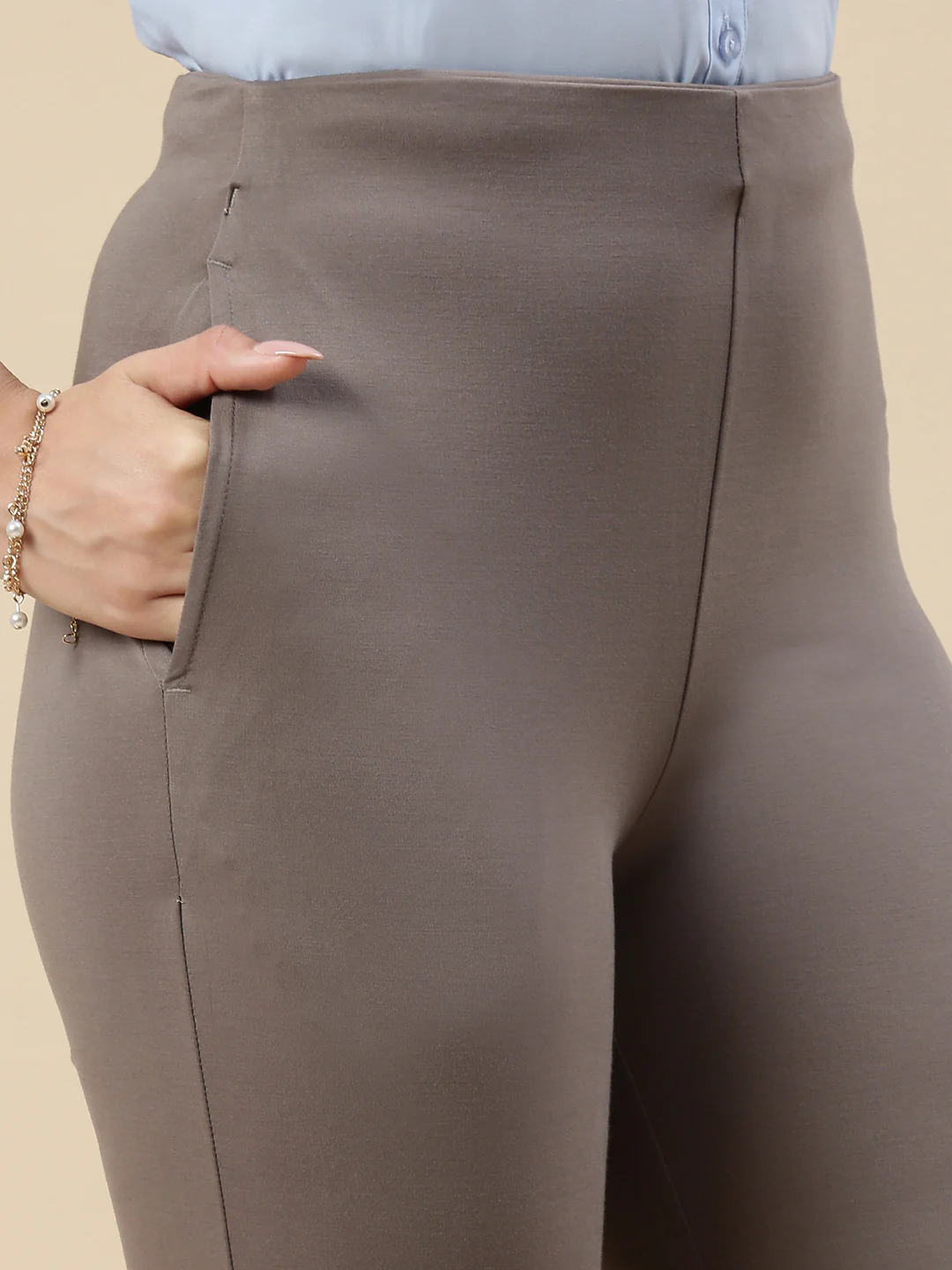 Women Taupe Casual Palazzo - Image 4