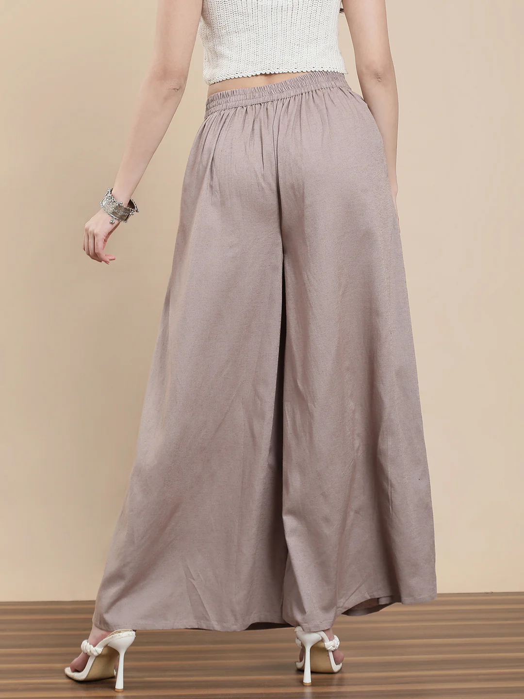 Women Taupe Casual Palazzo - Image 3