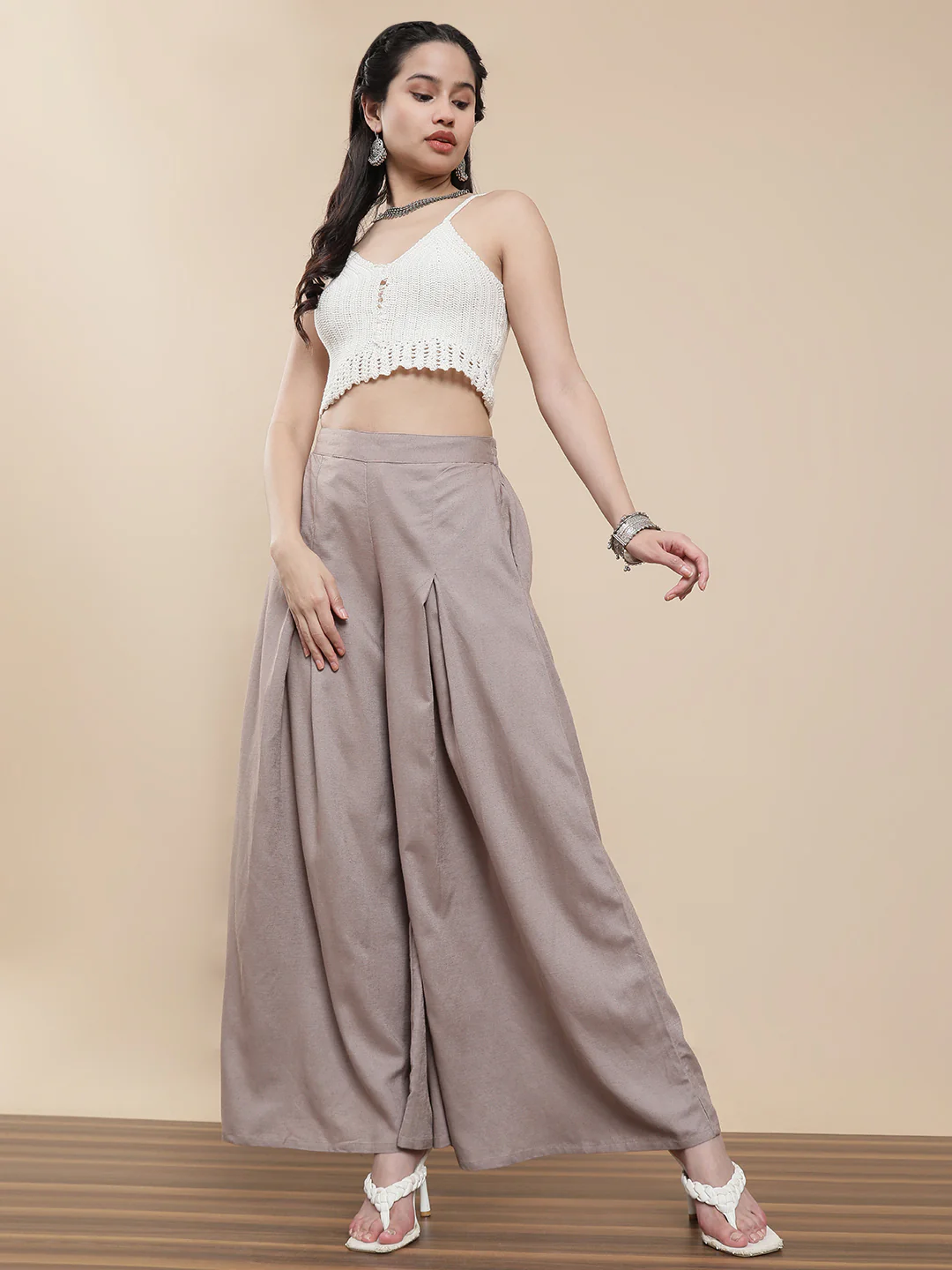 Women Taupe Casual Palazzo - Image 5