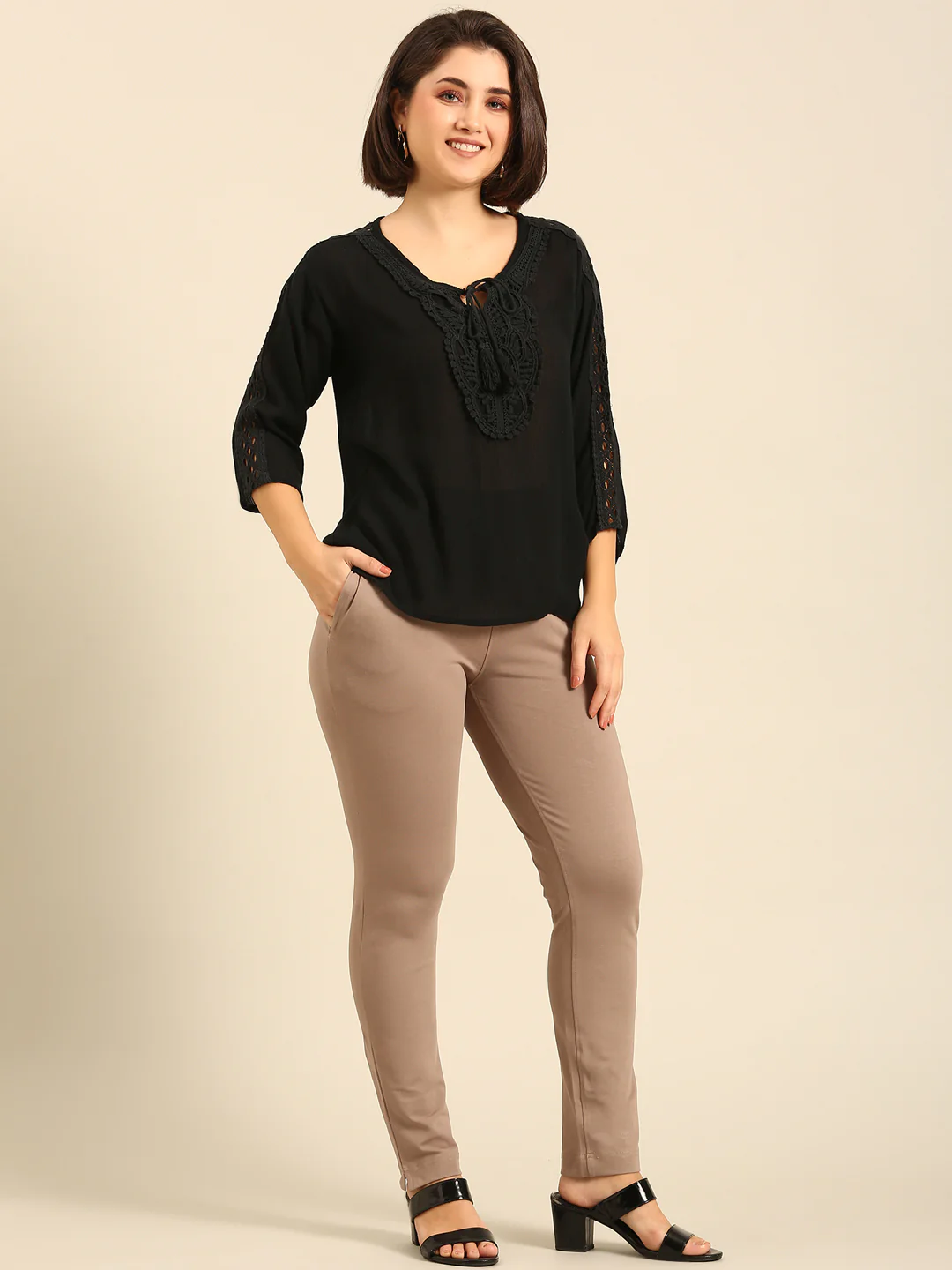 Women Taupe Casual Pants - Image 3