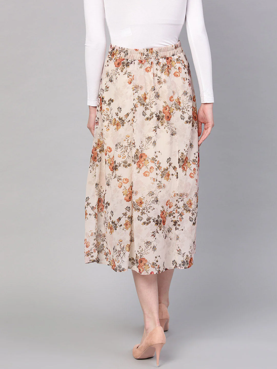 Women Taupe Floral A-Line Skirt - Image 3