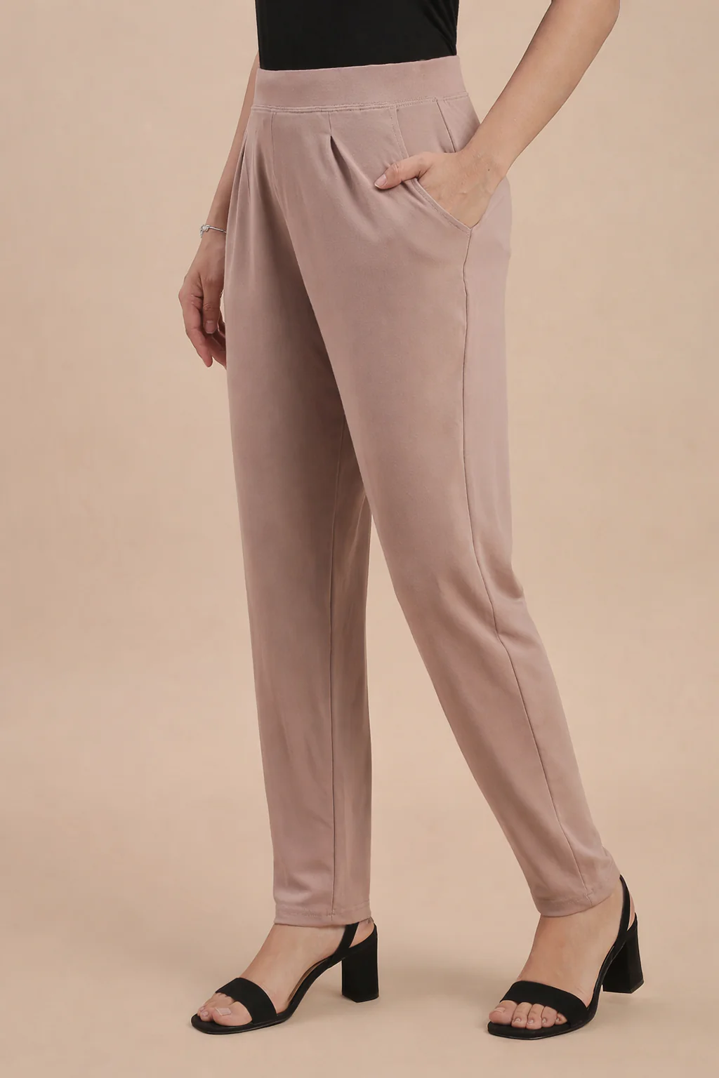 Women Taupe Pencil Fit Pants - Image 2
