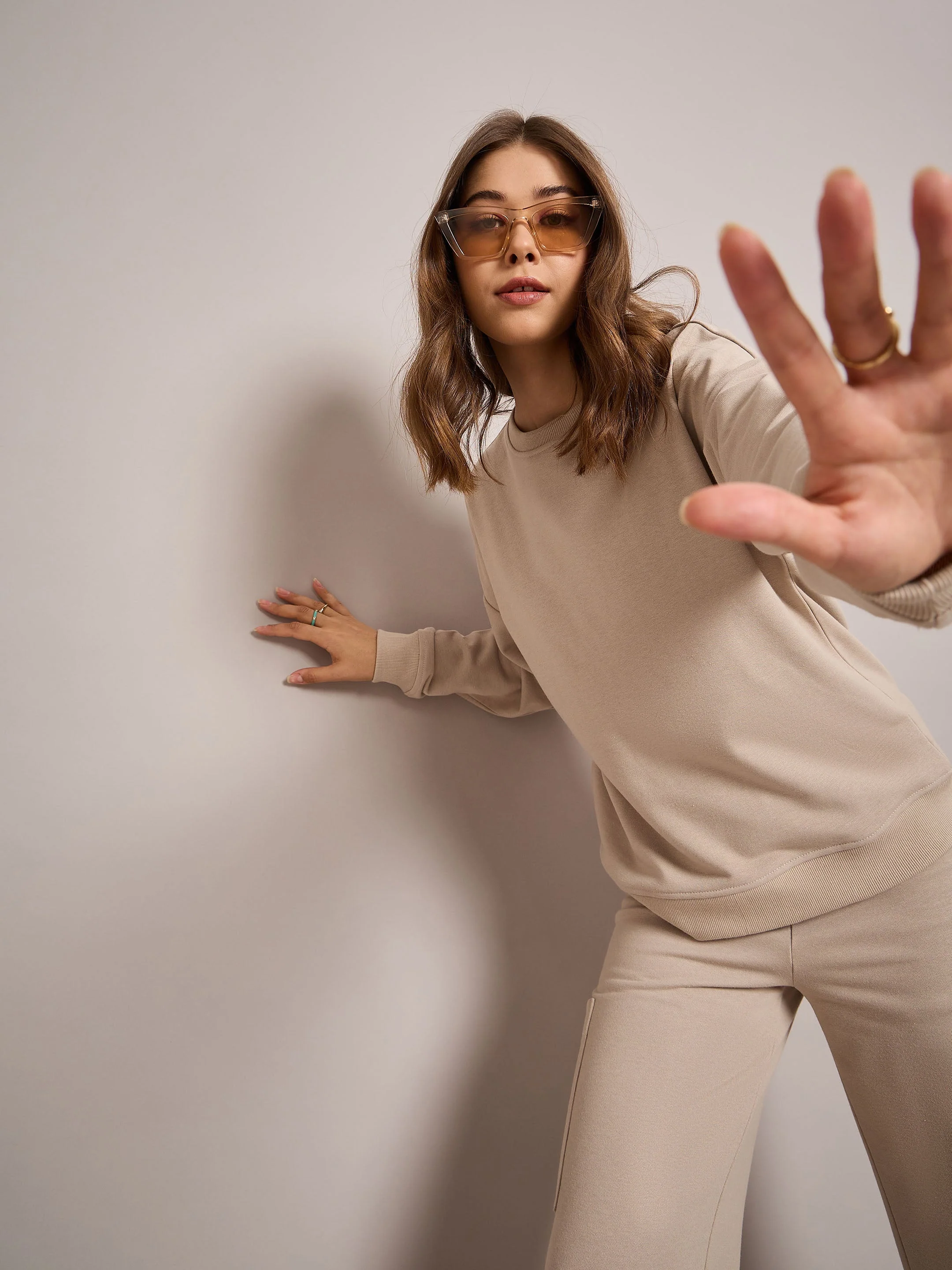 Women Taupe Terry Oversized Sweatshirt - Image 2
