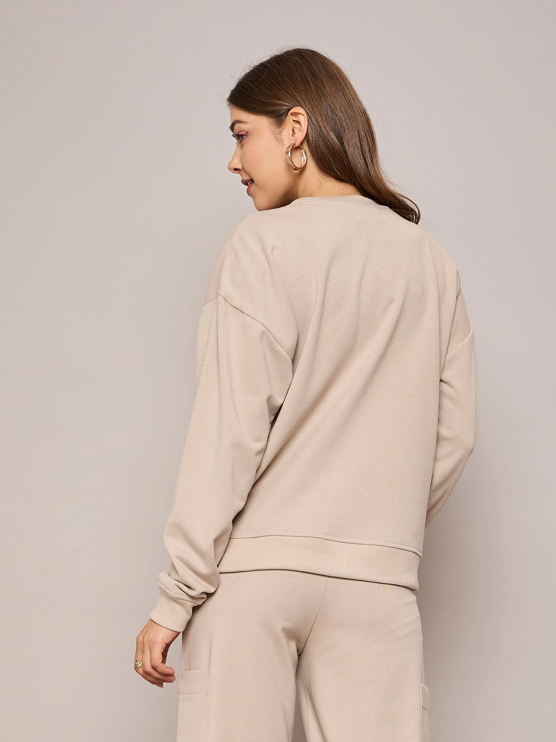 Women Taupe Terry Oversized Sweatshirt - Image 5