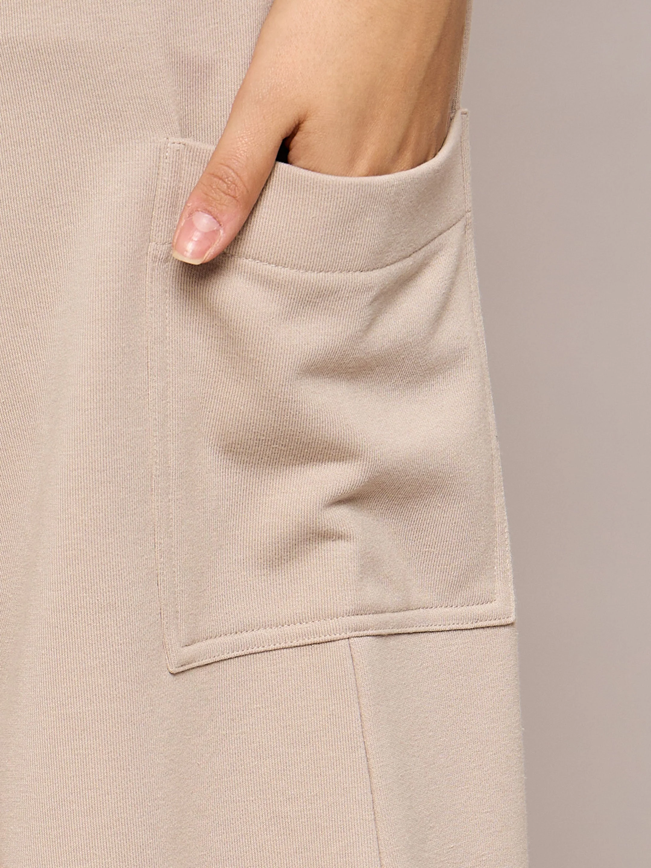 Women Taupe Terry Wide Leg Track Pants - Image 4