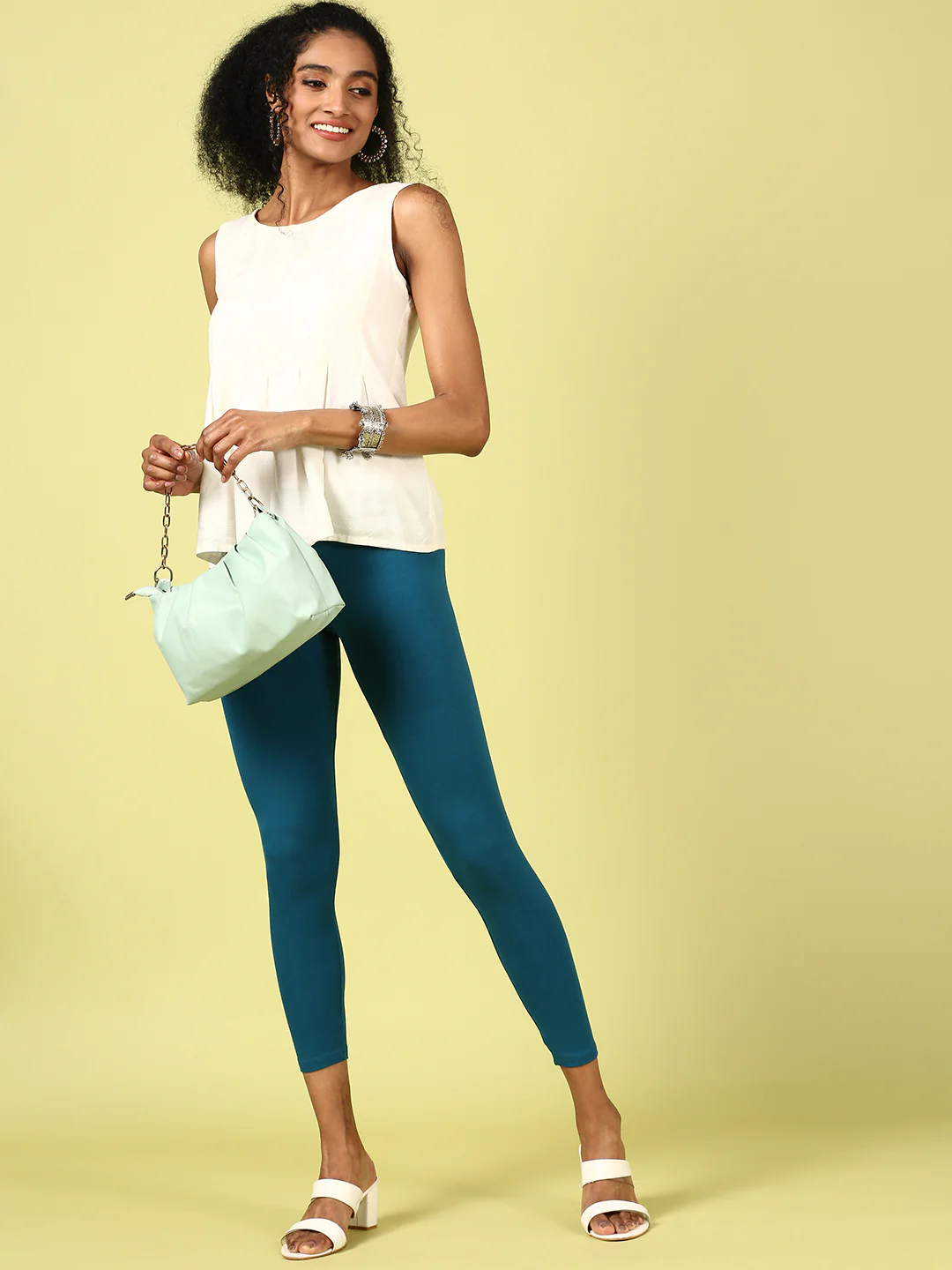 Women Teal Casual Leggings - Image 5