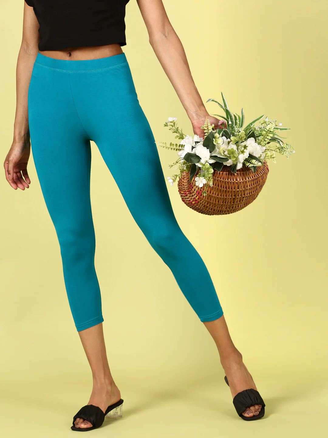 Women Teal Casual Leggings - Image 2