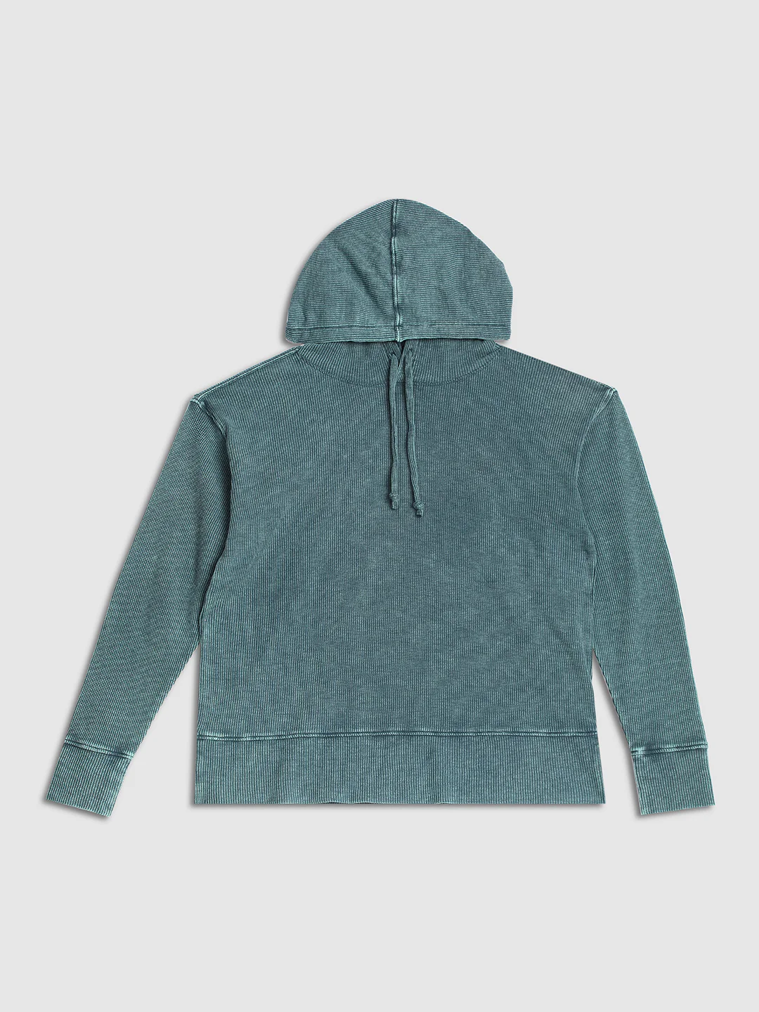 Women Teal Ribbed Hoodie - Image 7