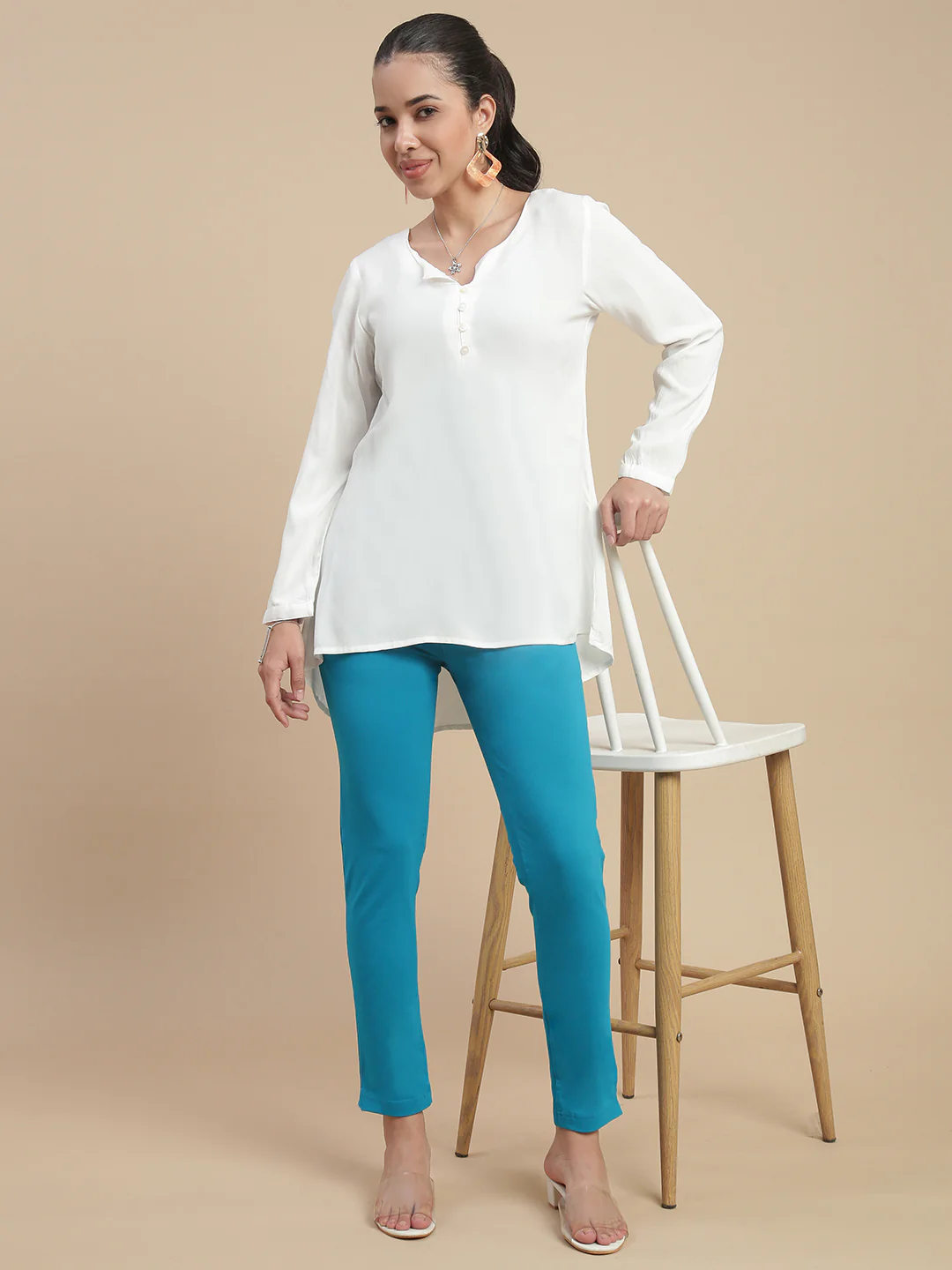 Women Teal Cotton Kurti Pants - Image 5