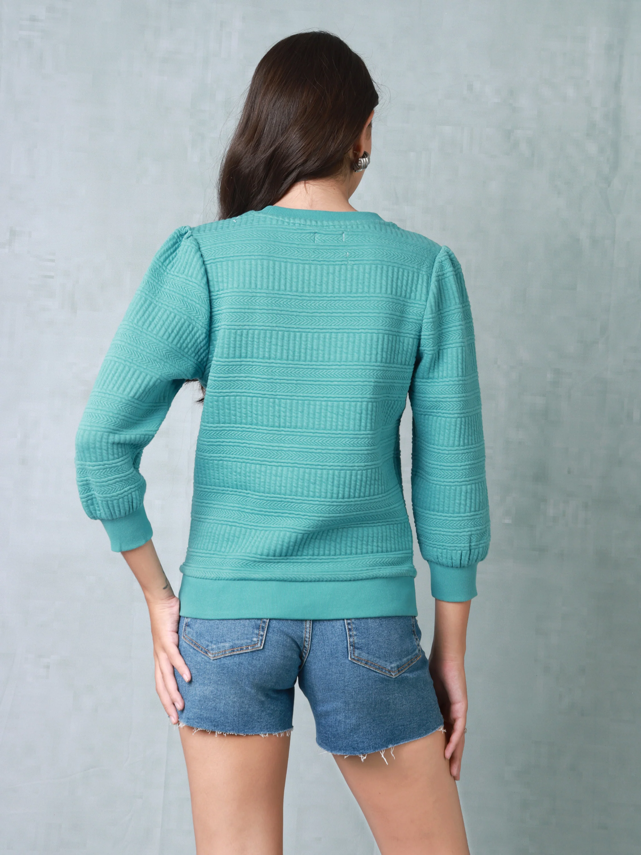 Women Teal Embroidered Top - Image 2