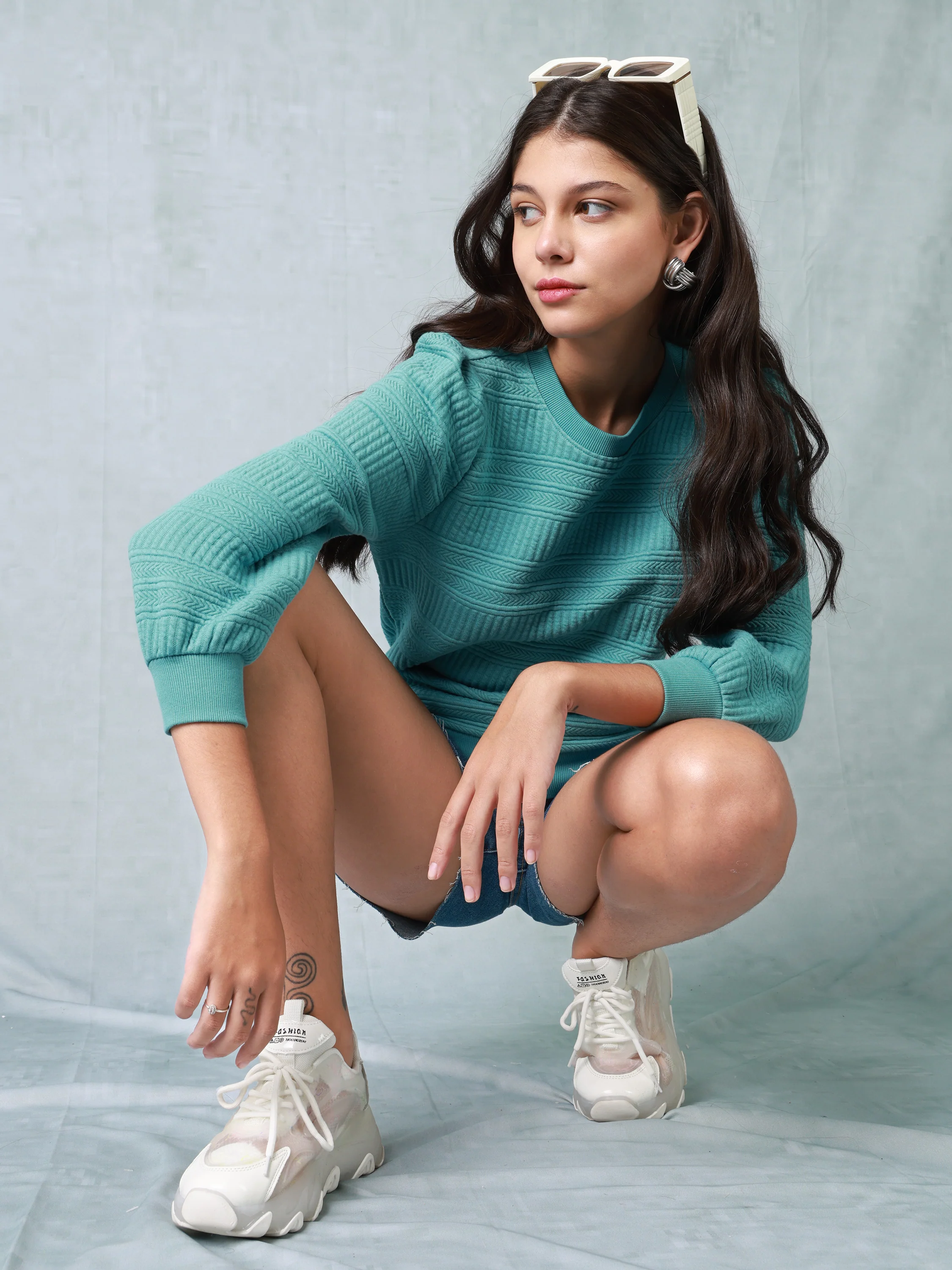 Women Teal Embroidered Top - Image 3