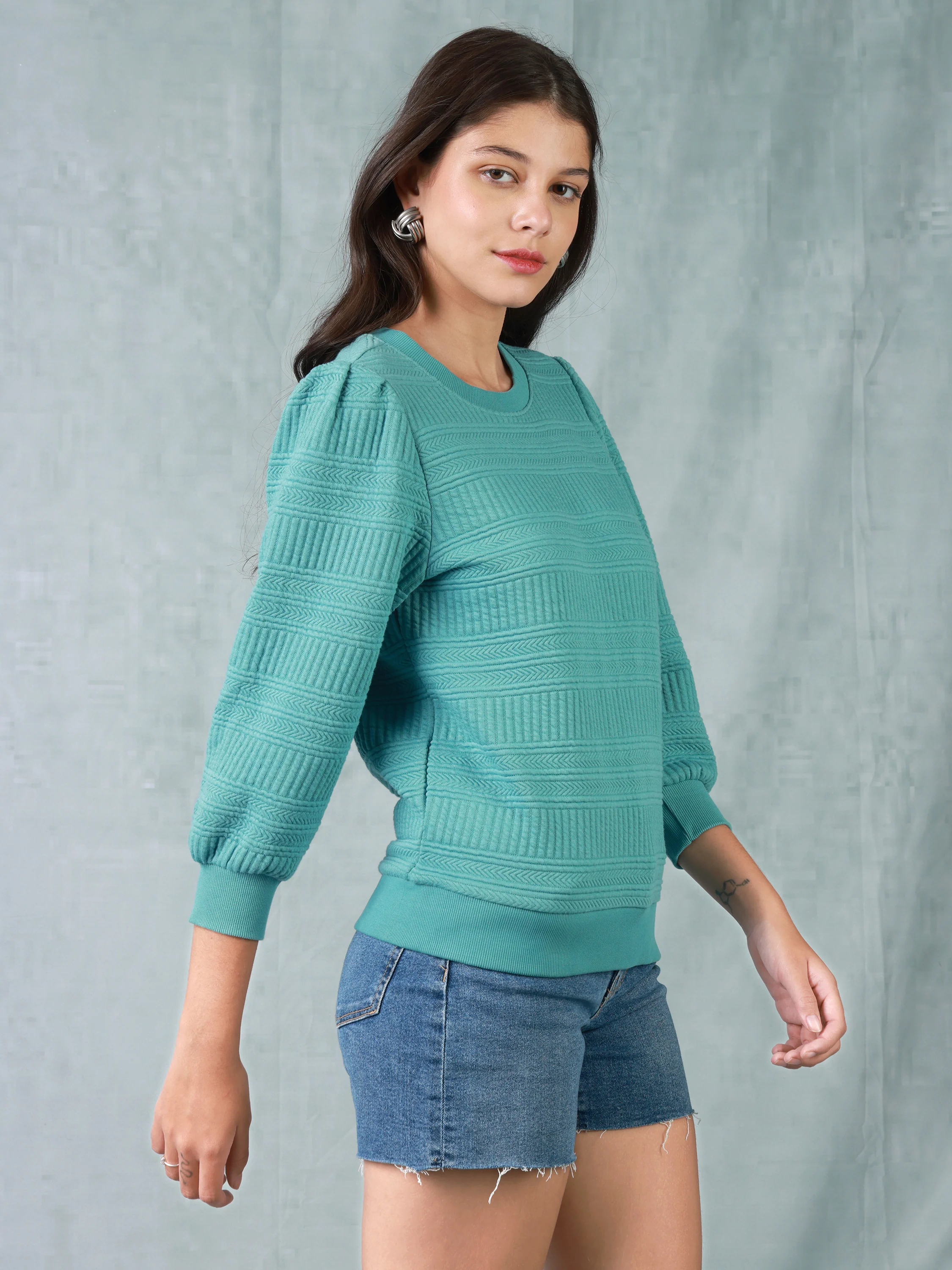 Women Teal Embroidered Top - Image 5