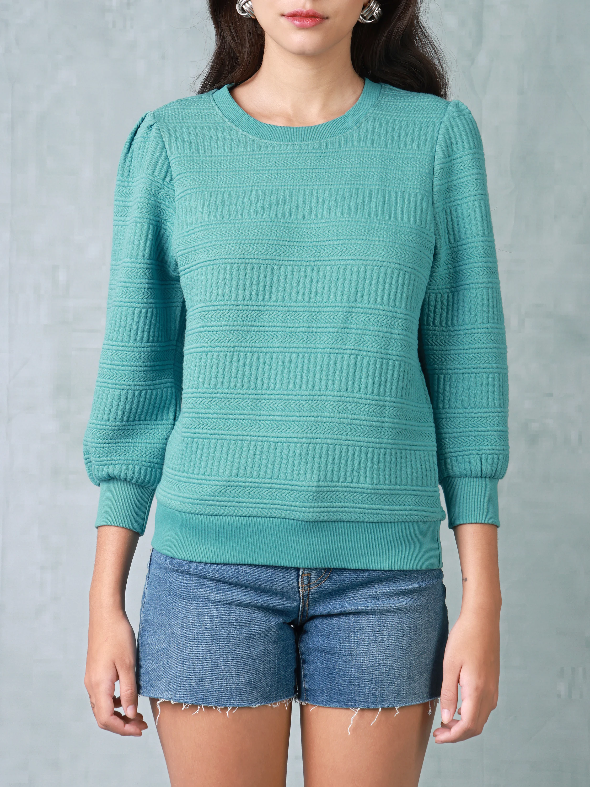 Women Teal Embroidered Top - Image 6