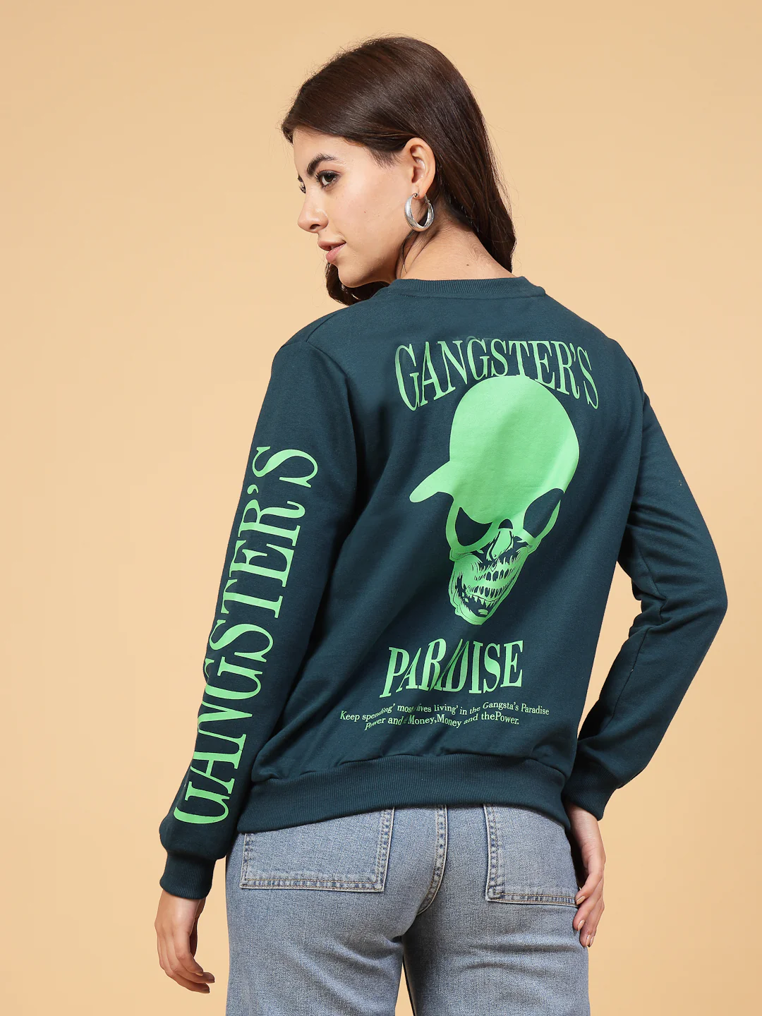 Women Teal Oversized Fleece Sweatshirt - Image 2