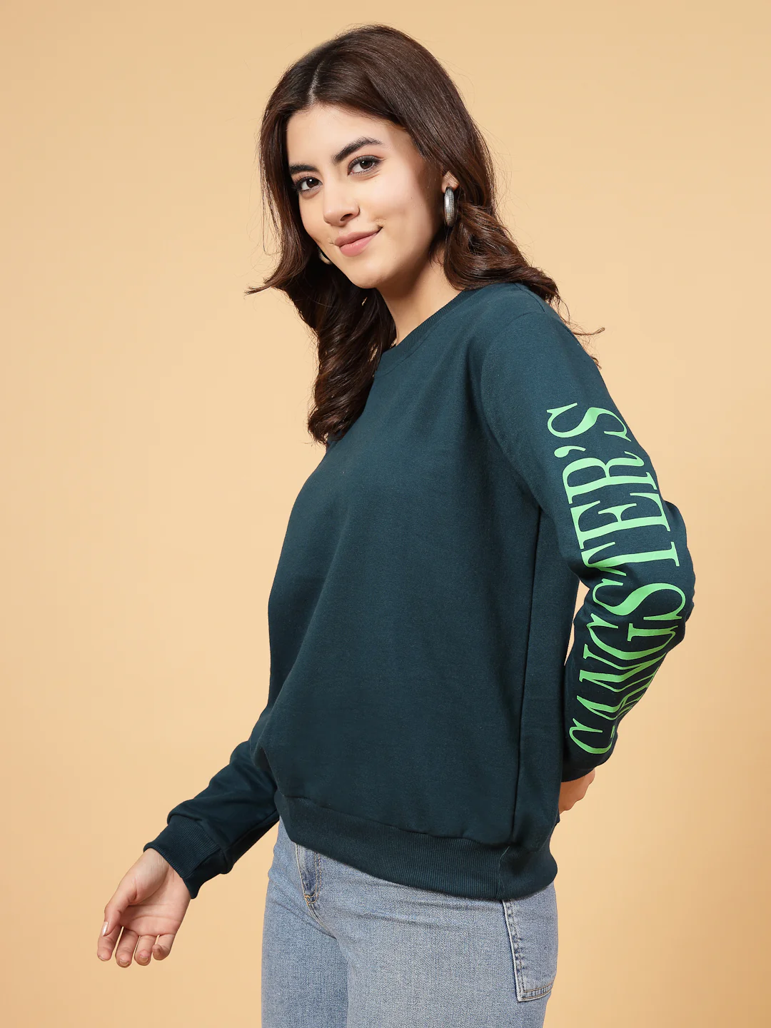 Women Teal Oversized Fleece Sweatshirt - Image 3