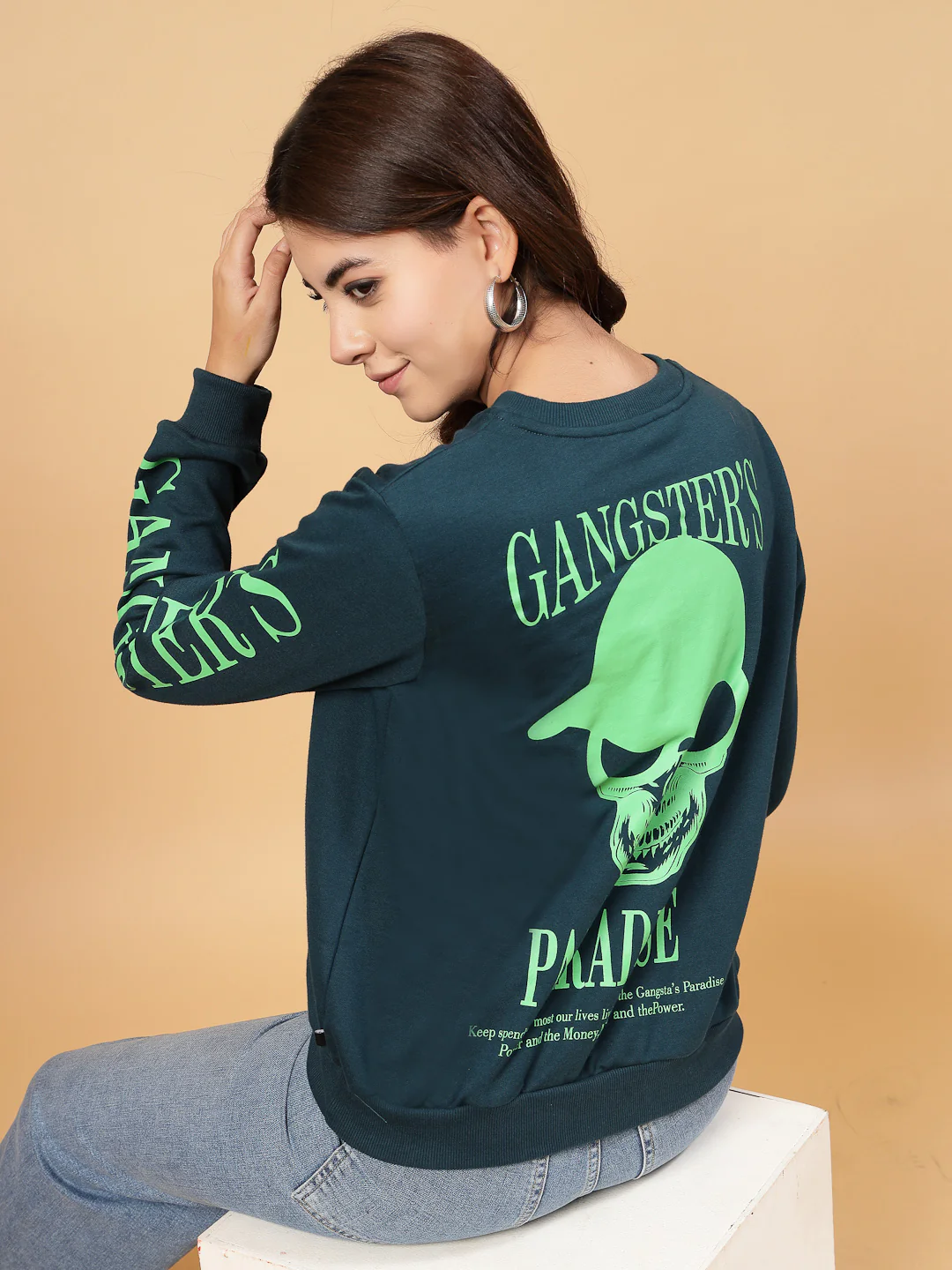 Women Teal Oversized Fleece Sweatshirt - Image 4