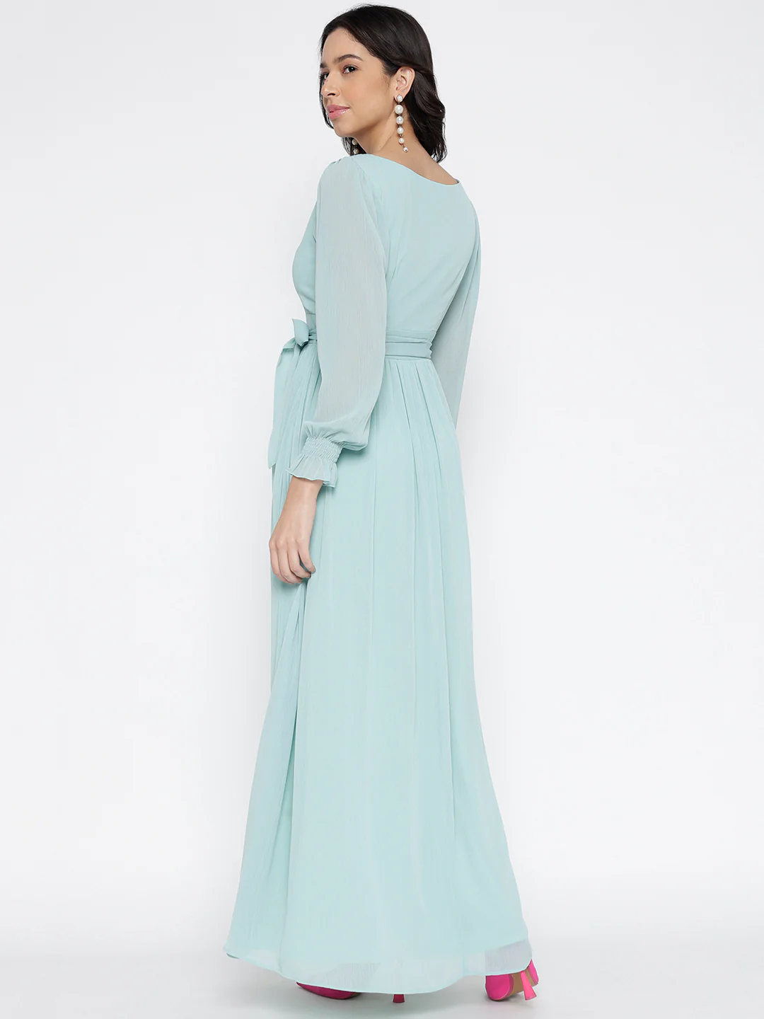 Women Teal Pure Georgette Maxi Dress - Image 2
