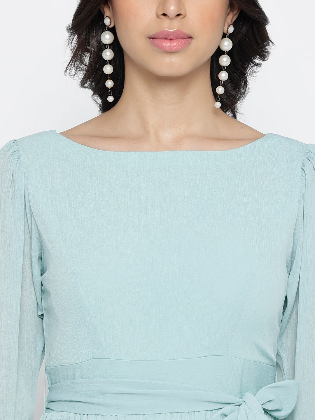 Women Teal Pure Georgette Maxi Dress - Image 3